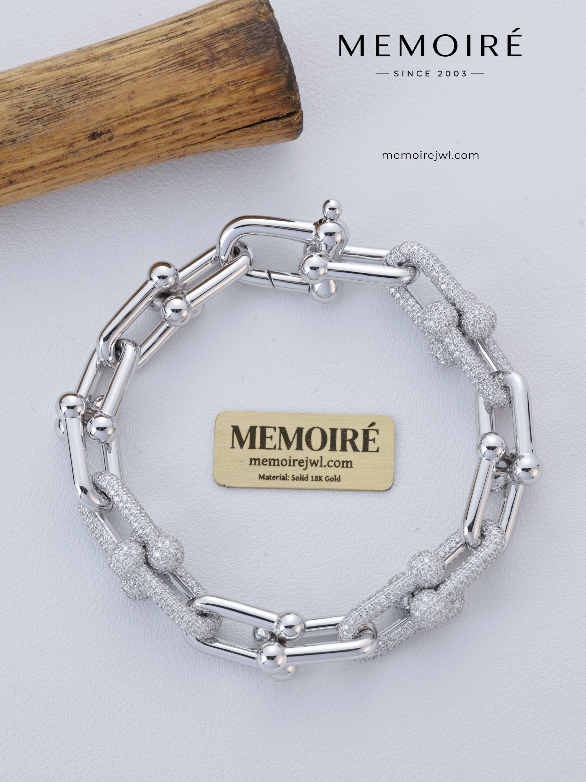 MEMOIRÉ 18K White Gold Half-Pavé U-Link Chain Bracelet - Image 5