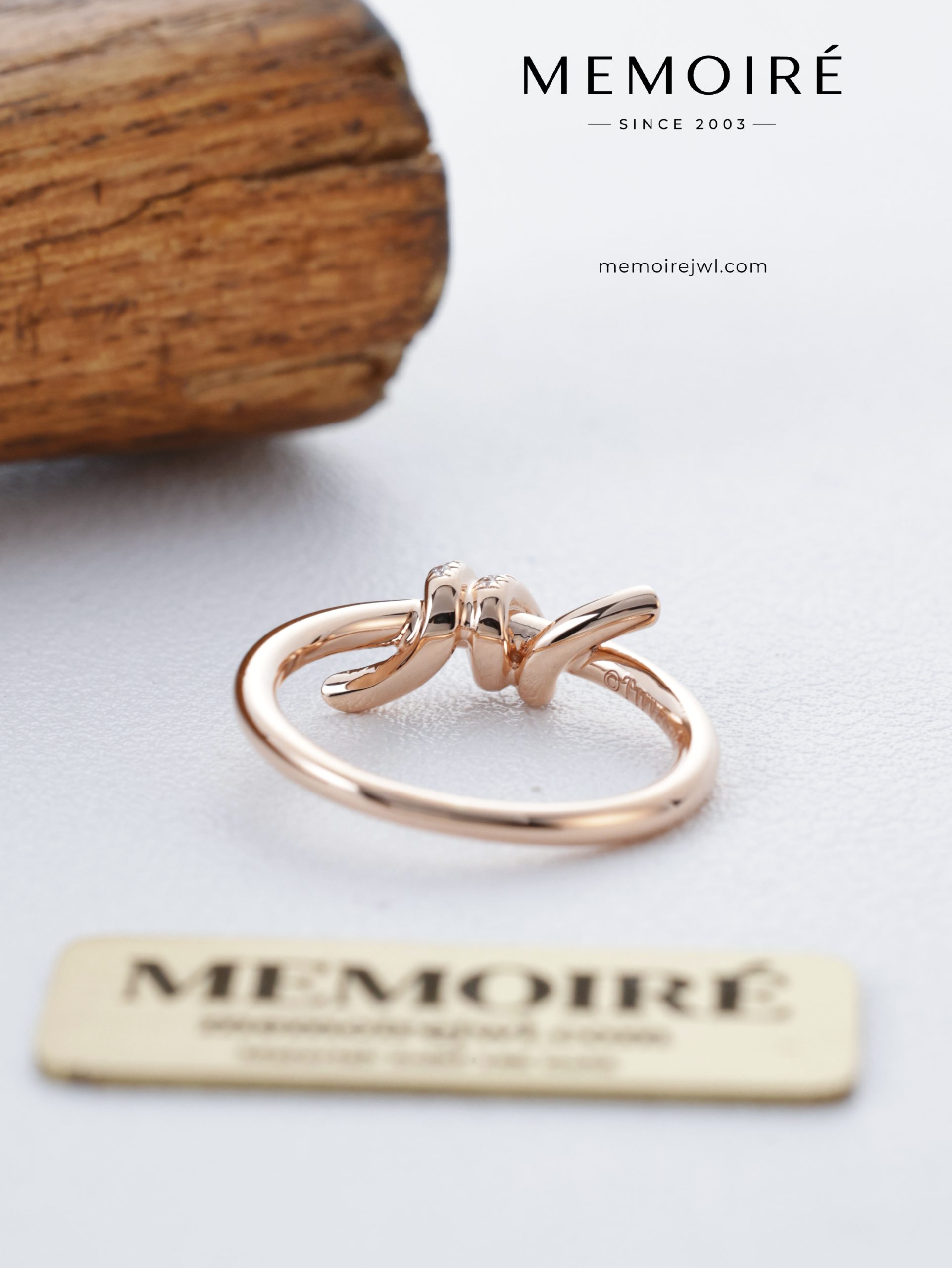MEMOIRÉ 18K Rose Gold Knot Twist Diamond Ring | Modern Pavé Design - Image 5