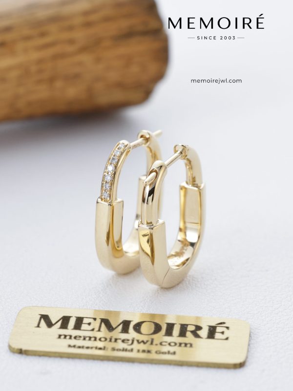 MEMOIRÉ 18K Yellow Gold Half-Pavé Diamond Hoop Earrings