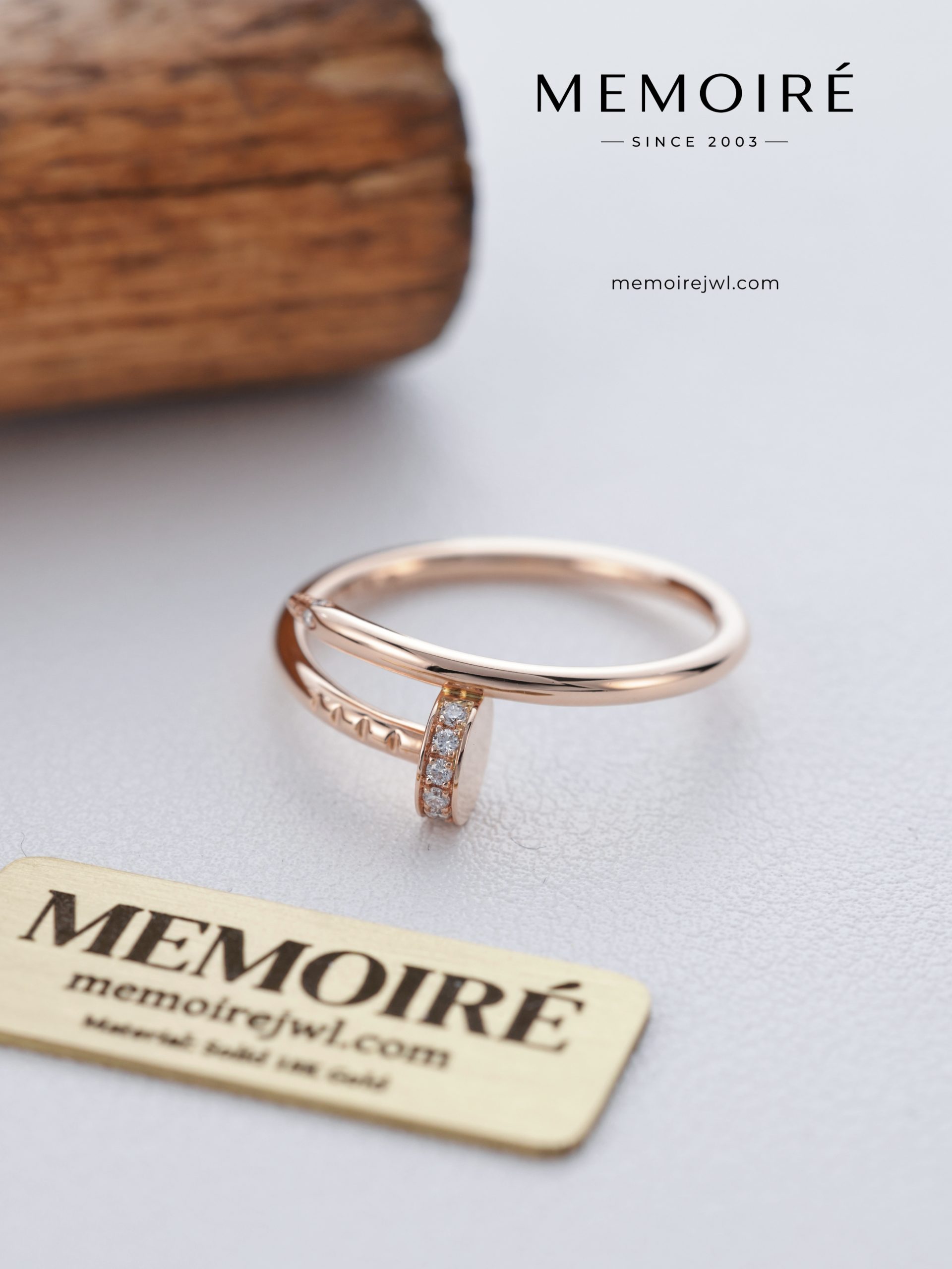 MEMOIRÉ Rose Gold Narrow Version Nail Ring With Diamonds On Both Ends