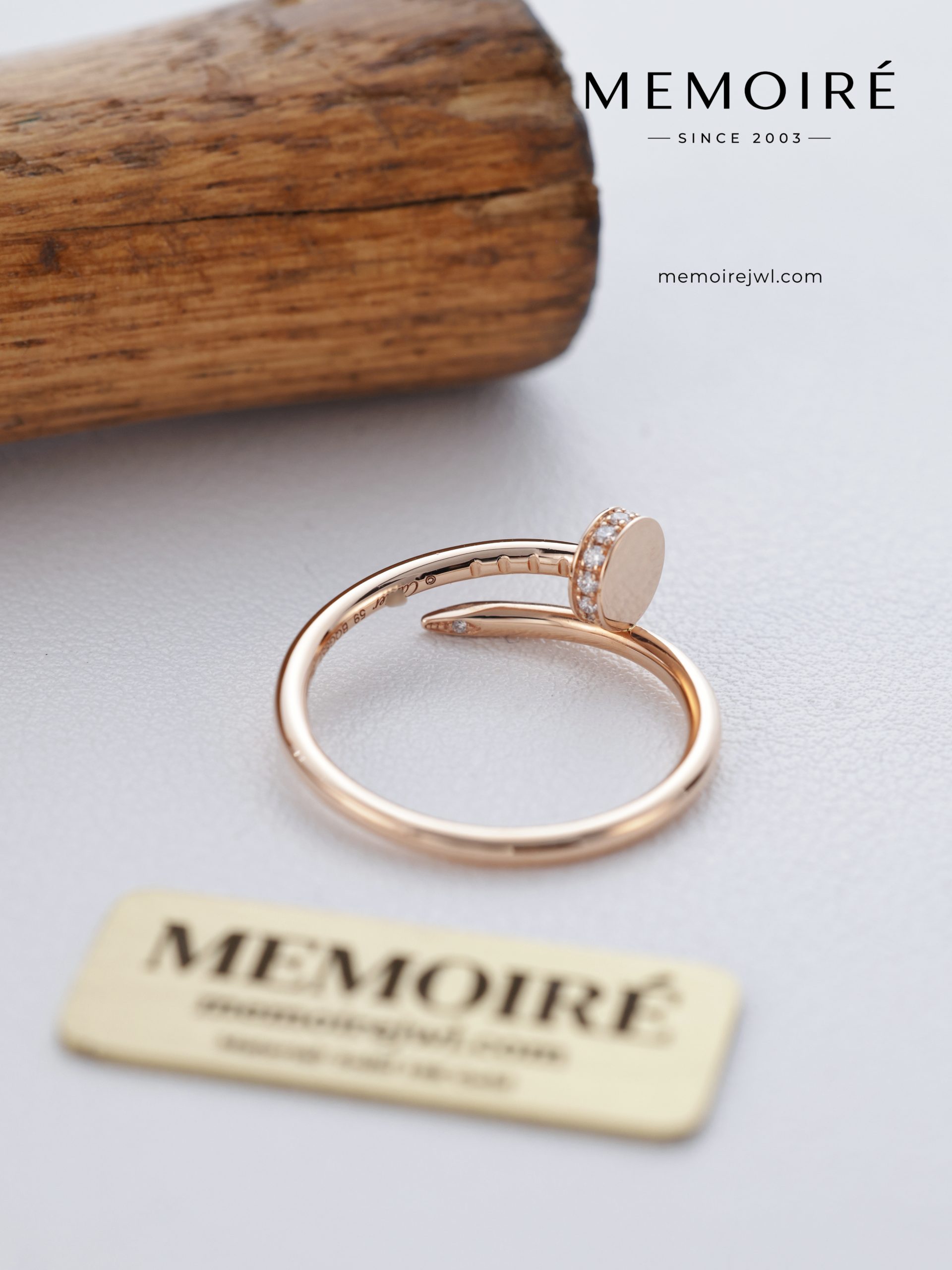 MEMOIRÉ Rose Gold Narrow Version Nail Ring With Diamonds On Both Ends - Image 5