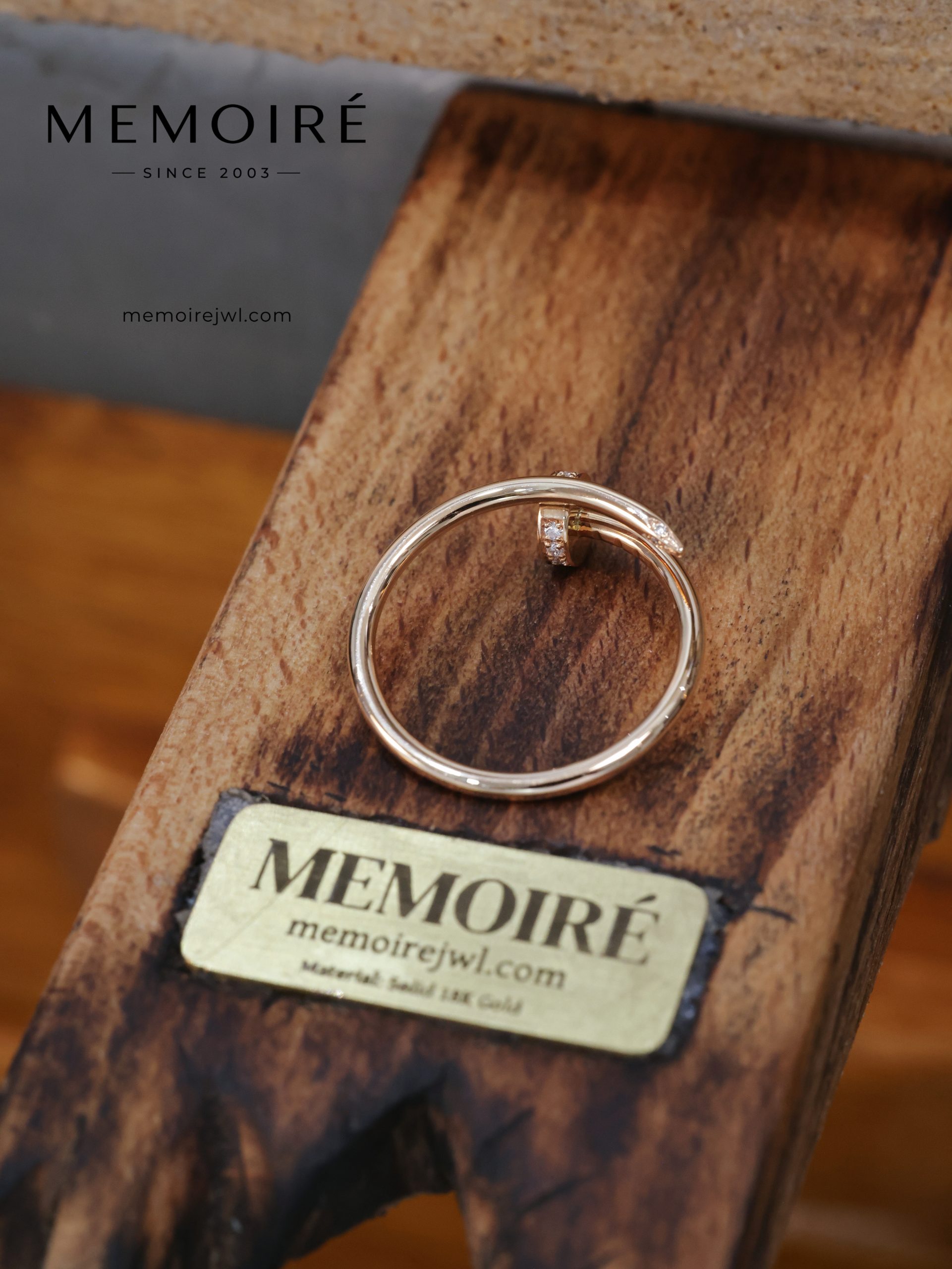 MEMOIRÉ Rose Gold Narrow Version Nail Ring With Diamonds On Both Ends - Image 3