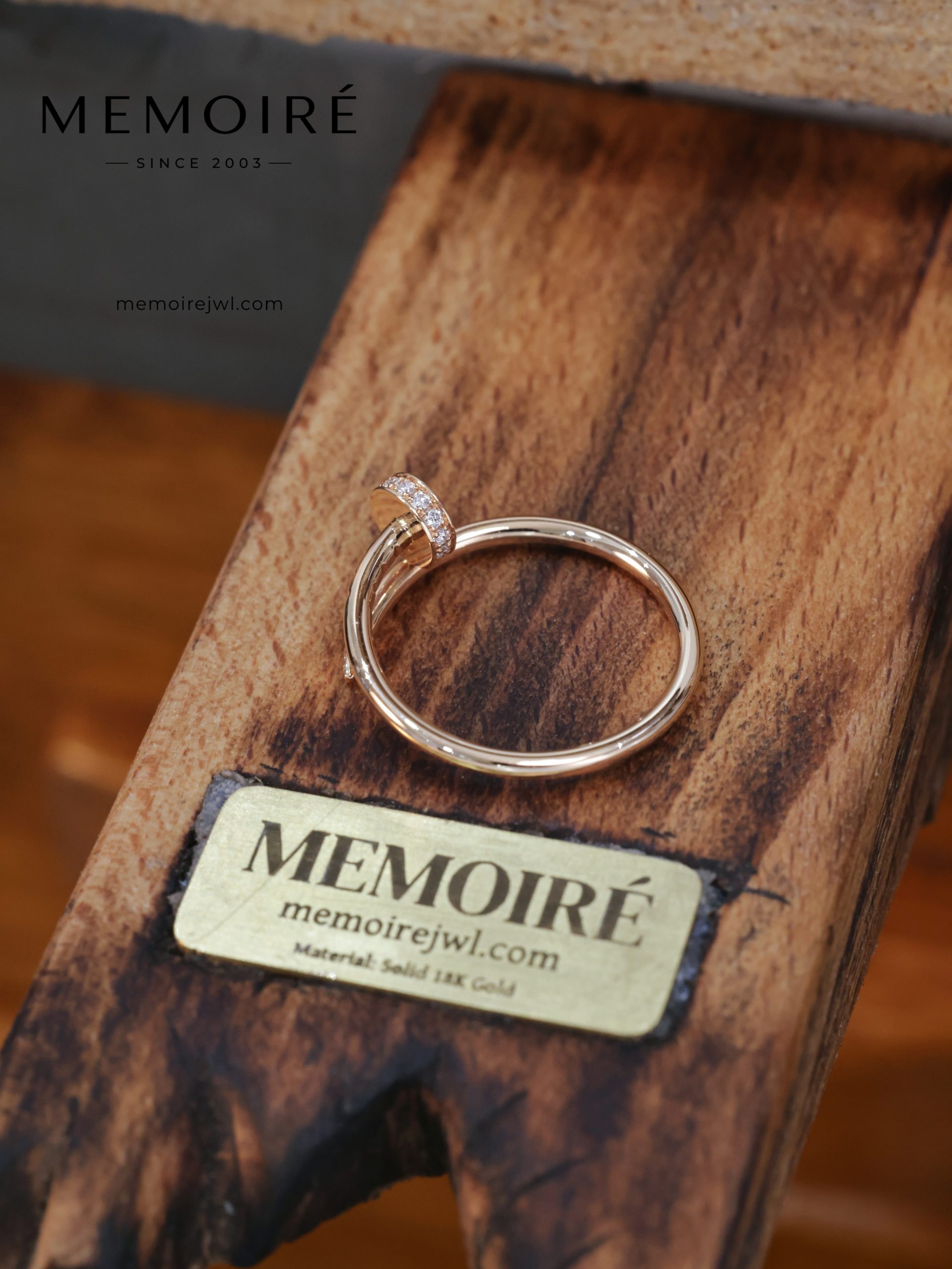MEMOIRÉ Rose Gold Narrow Version Nail Ring With Diamonds On Both Ends - Image 4