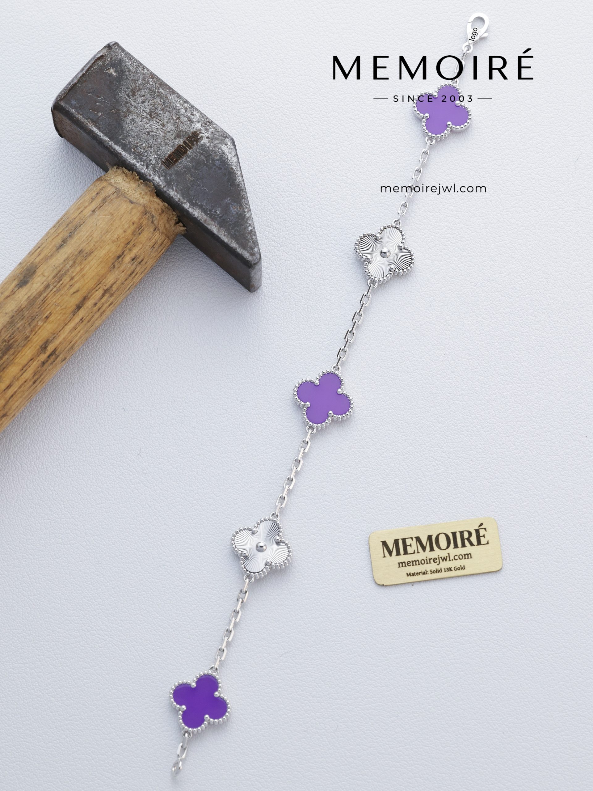Memoire White Gold Violet Laser Spaced Five-Flower Bracelet - Image 5