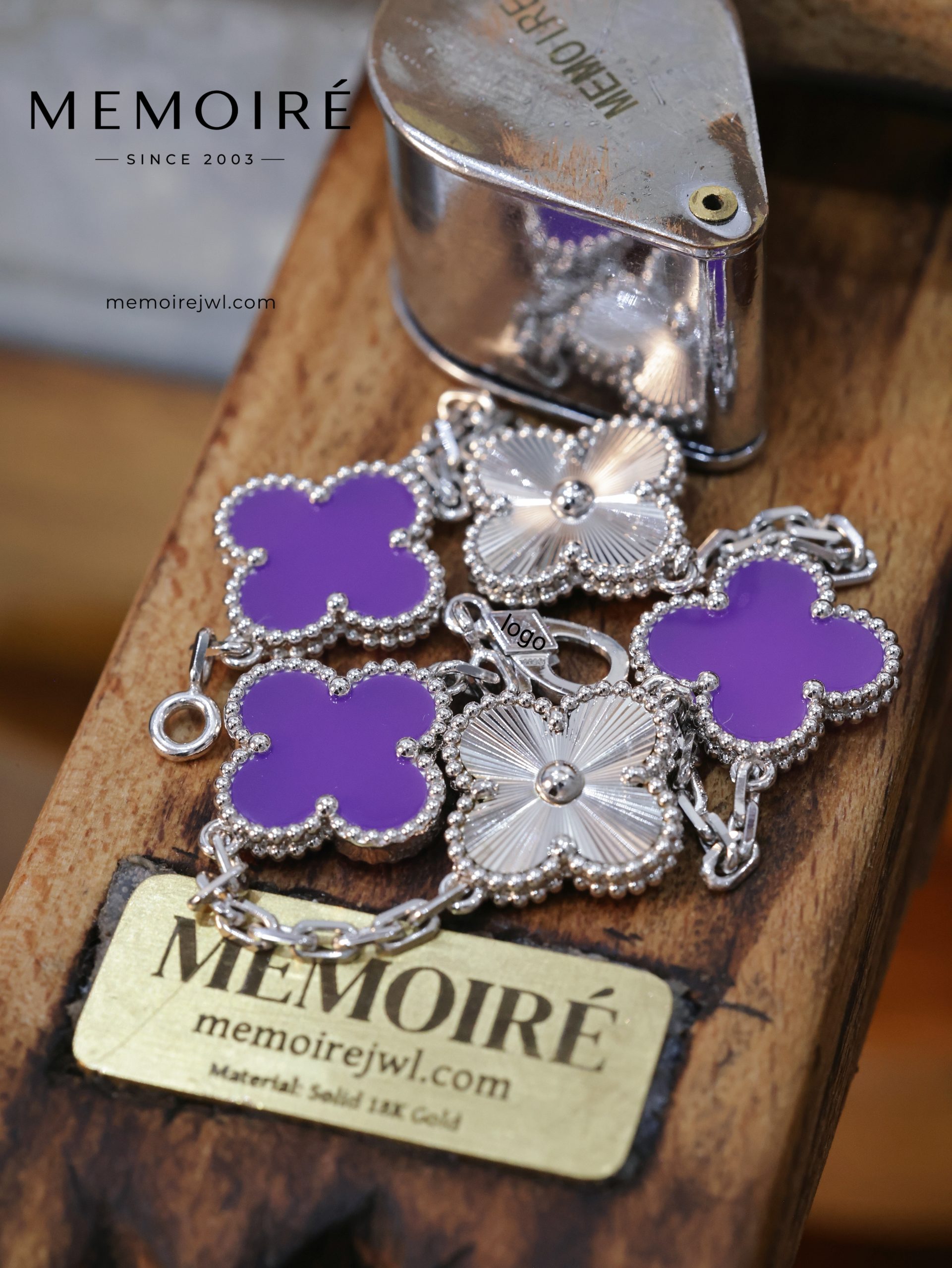 Memoire White Gold Violet Laser Spaced Five-Flower Bracelet - Image 3