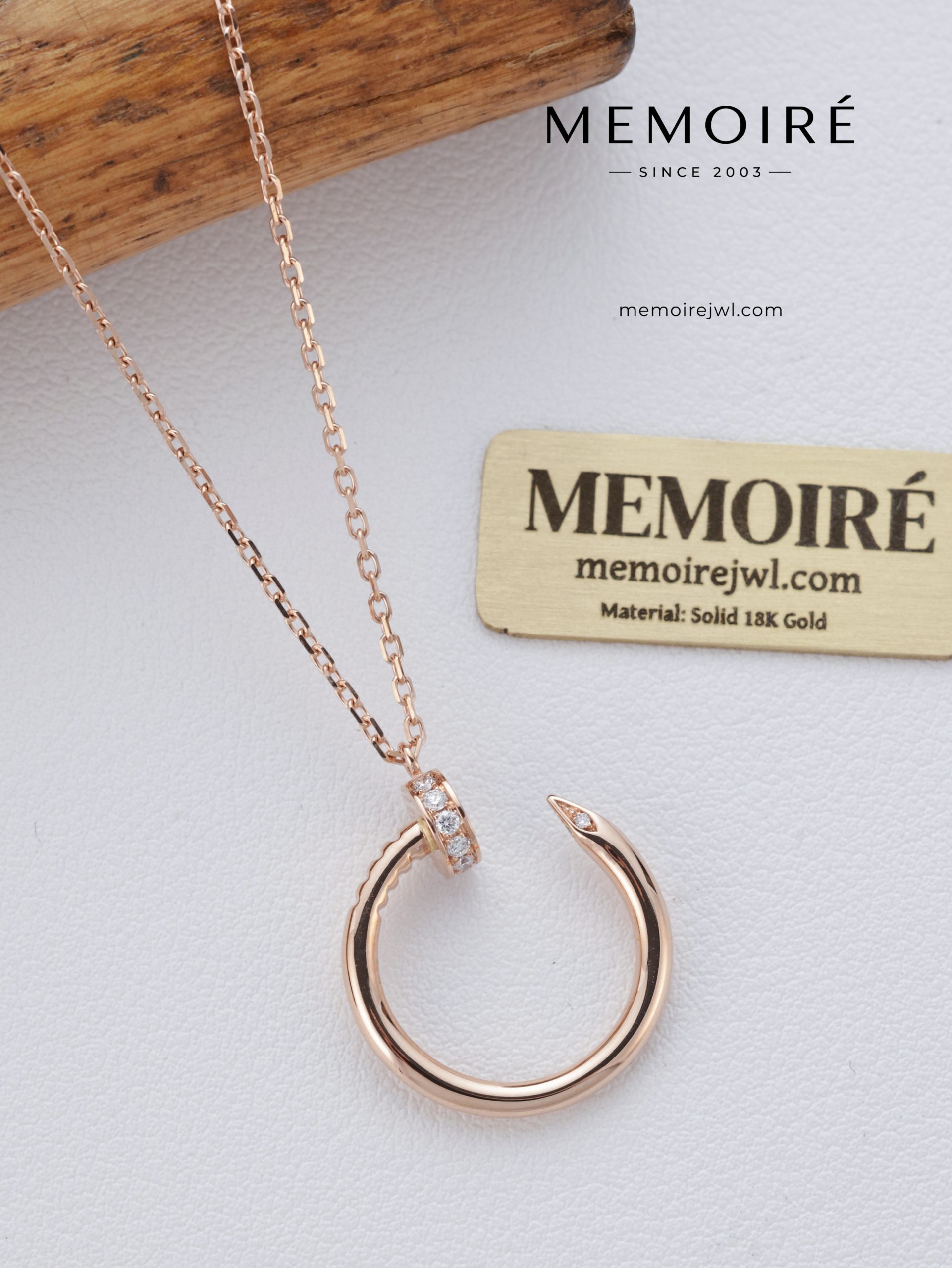 Mémoire Rose Gold Narrow Version Nail Necklace with Diamonds on Both Ends - Image 5