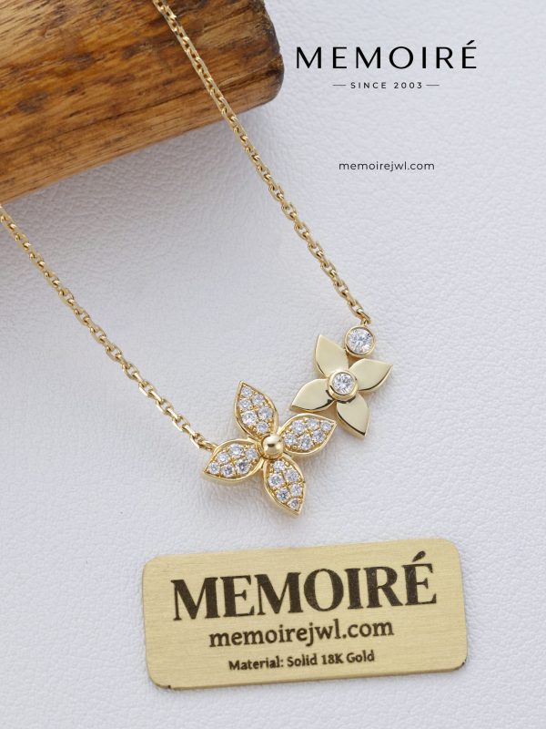 Memoire Blooming Duo Diamond 18K Solid Gold Necklace