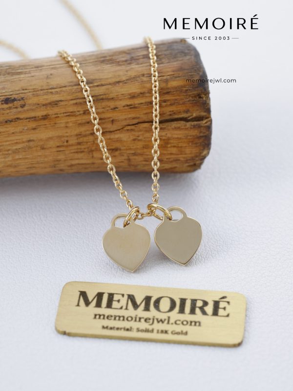 MEMOIRÉ 18K Yellow Gold Double Heart Tag Pendant Necklace