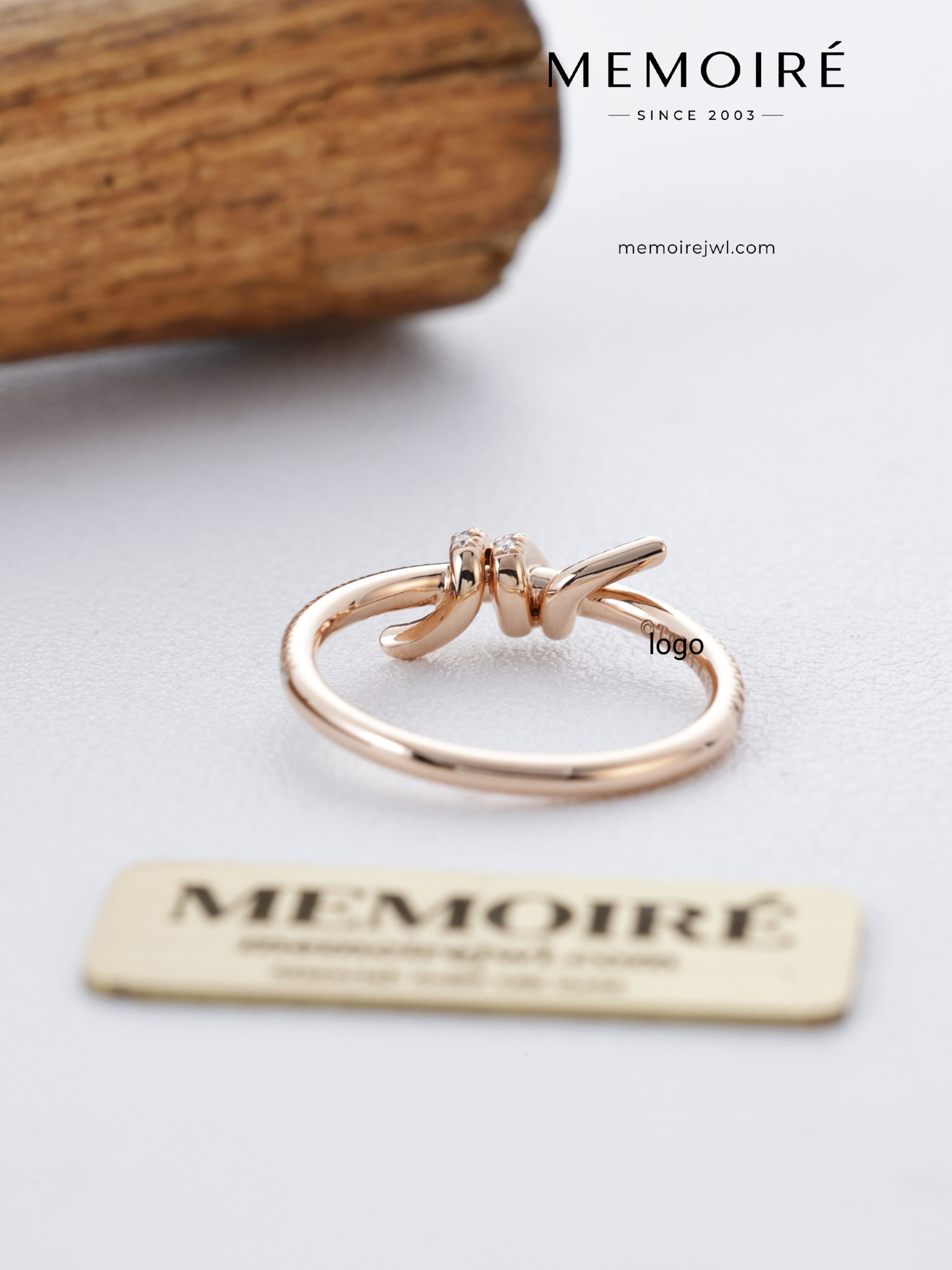 MEMOIRÉ 18K Rose Gold Knot Diamond Ring | Pave-Set Bow Design - Image 5