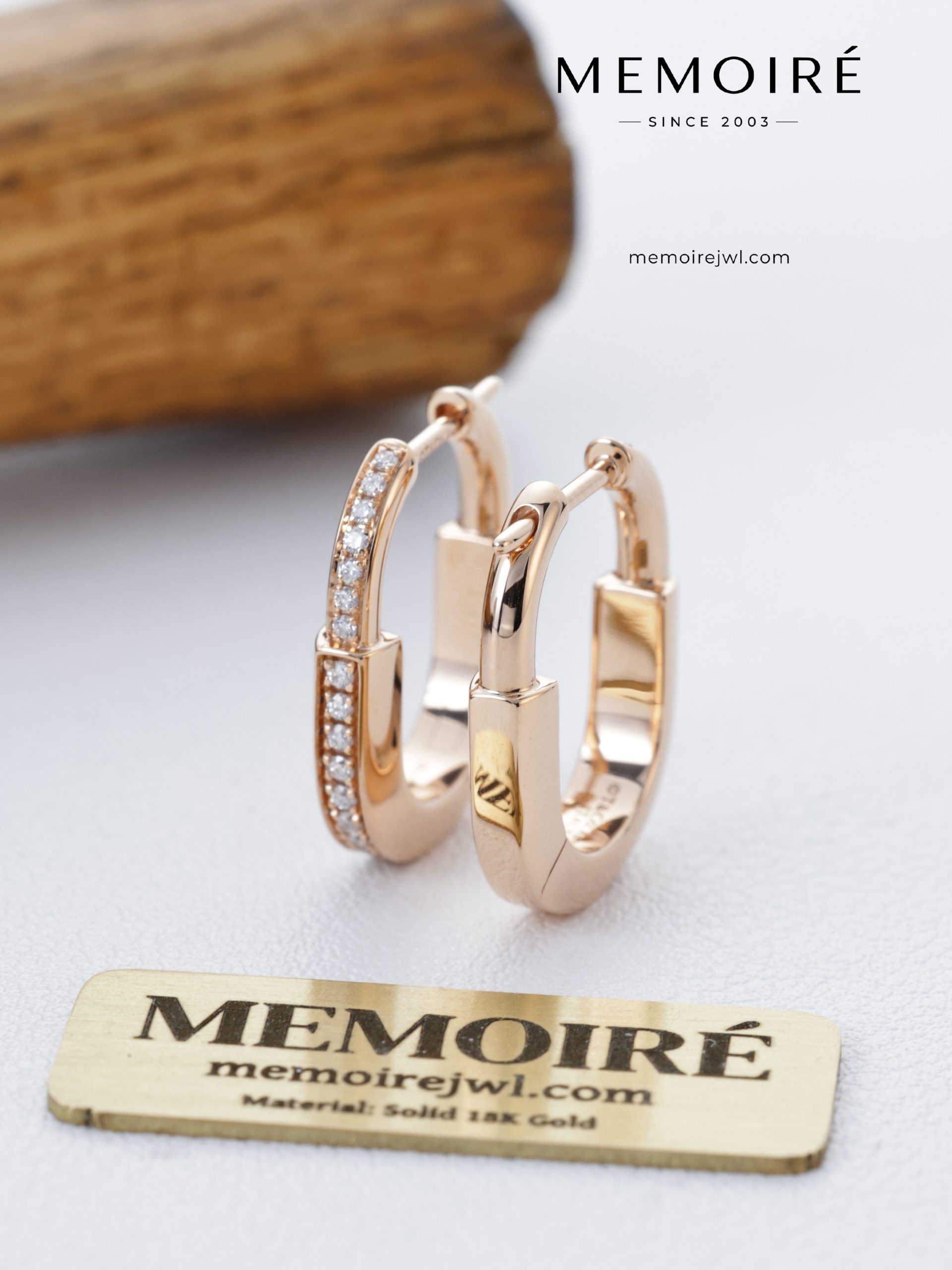MEMOIRÉ 18K Rose Gold Double-Sided Pavé Diamond Hoop Earrings - Image 5