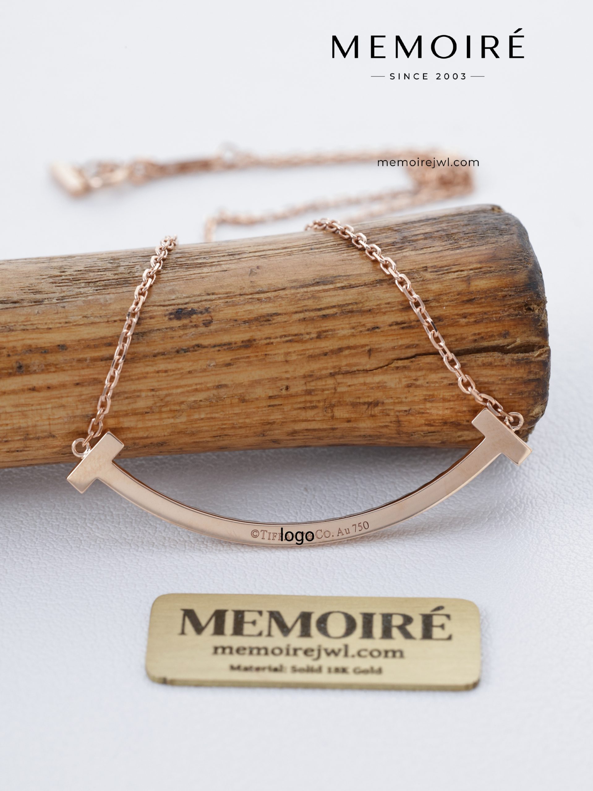 MEMOIRÉ 18K Rose Gold Smile Bar Pendant Necklace - Image 5