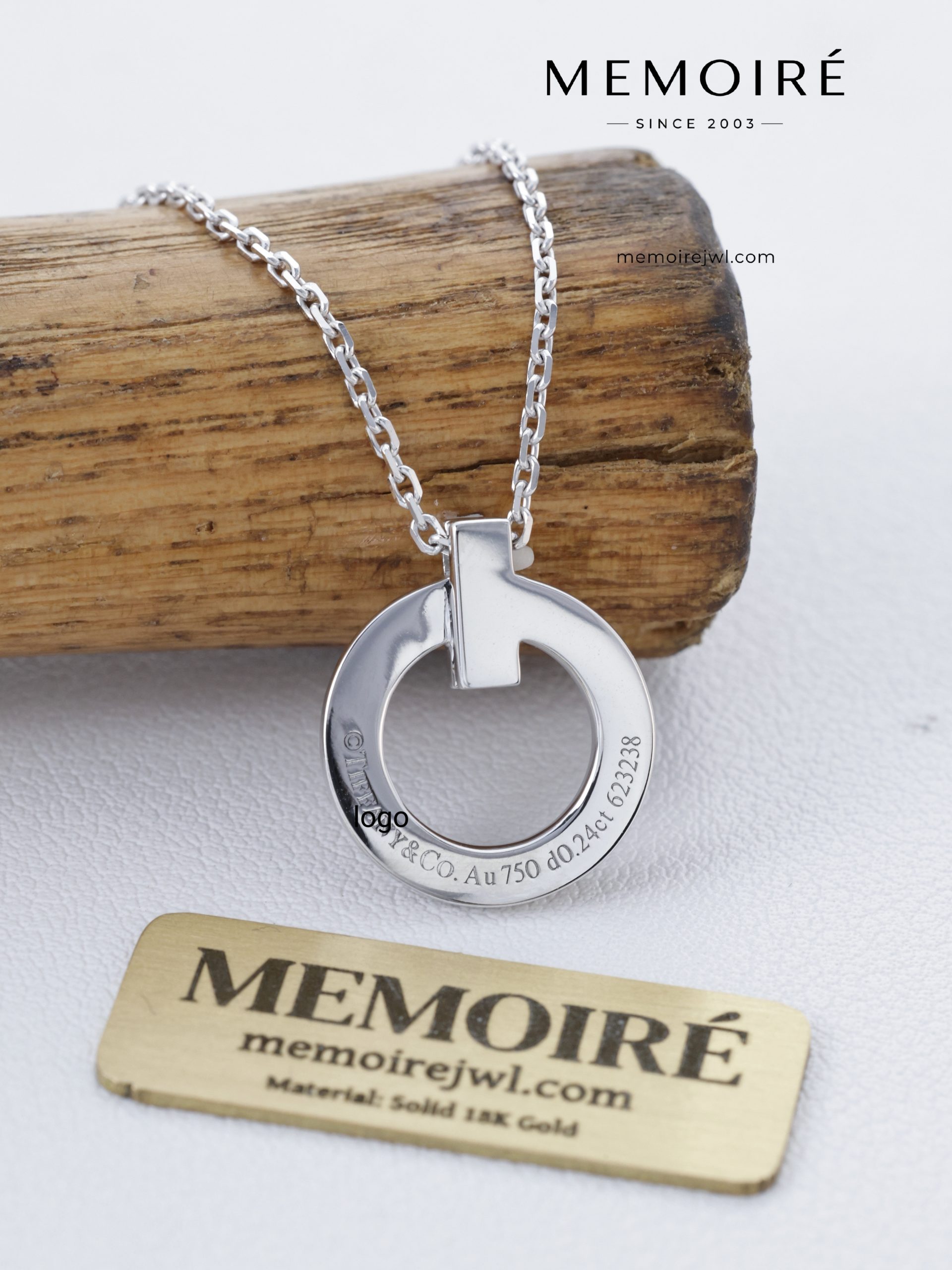 MEMOIRÉ 18K White Gold Open-Circle Pendant Necklace - Image 3