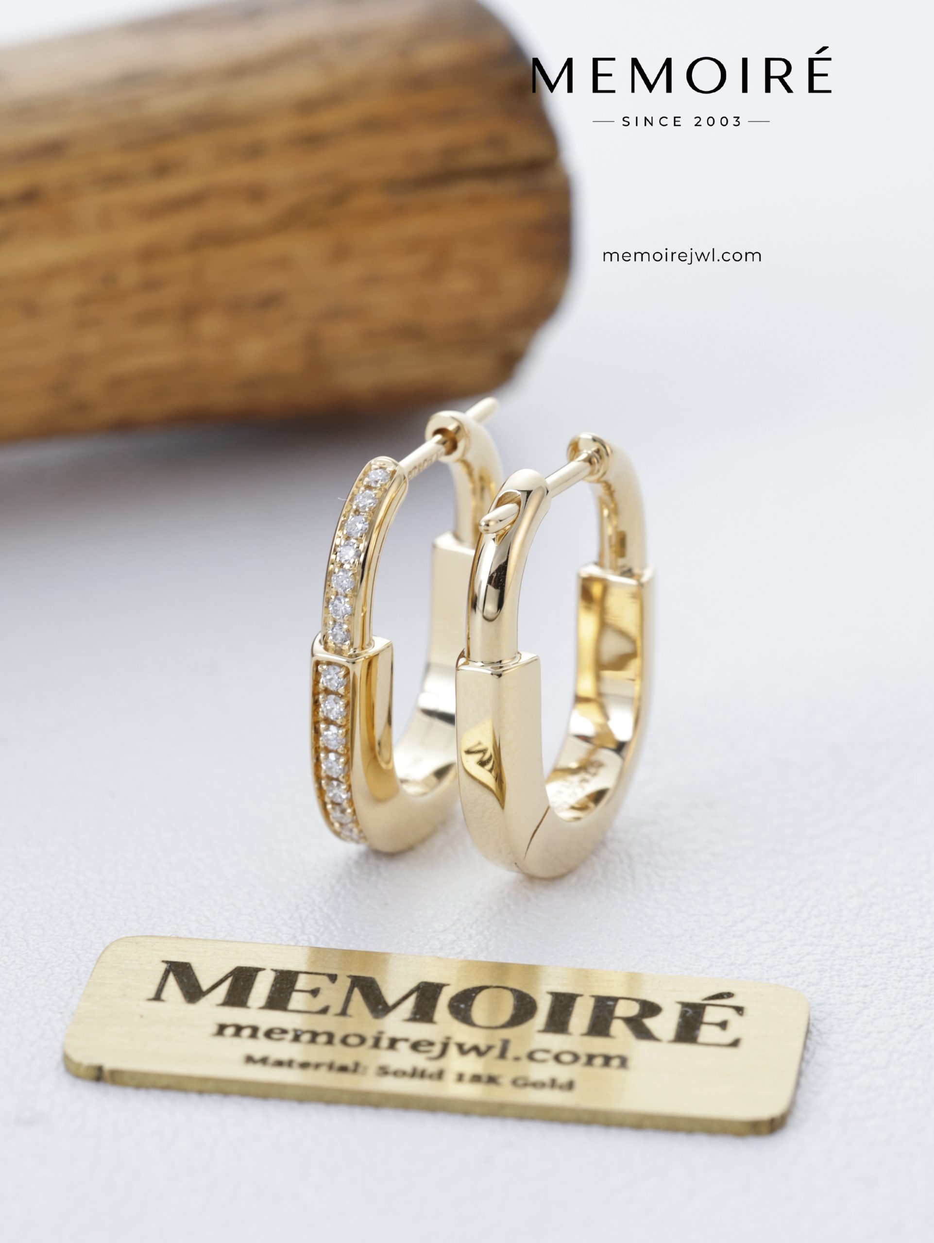 MEMOIRÉ Yellow Gold Small Full-Pave Lock Earrings - Image 3
