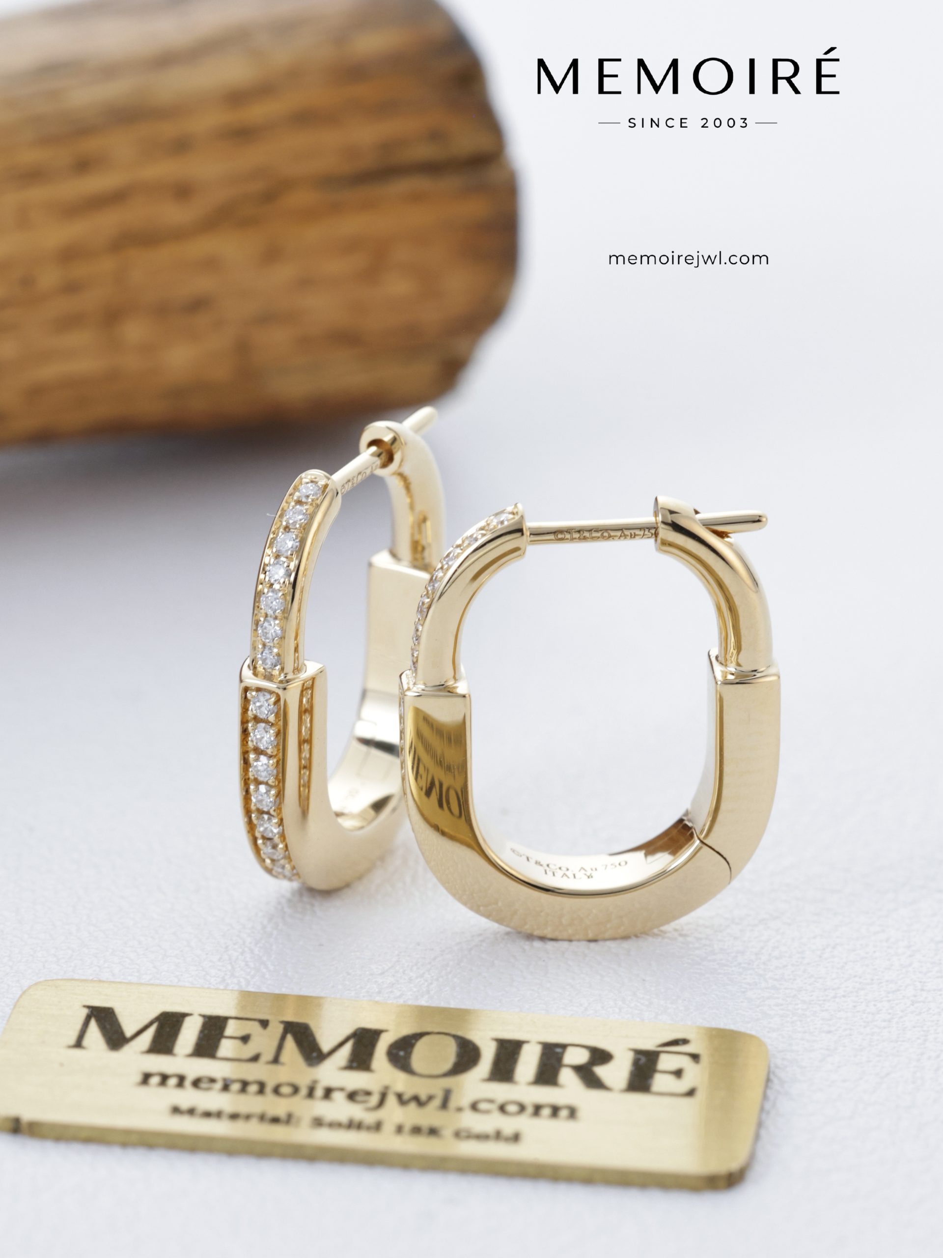 MEMOIRÉ Yellow Gold Small Full-Pave Lock Earrings - Image 4