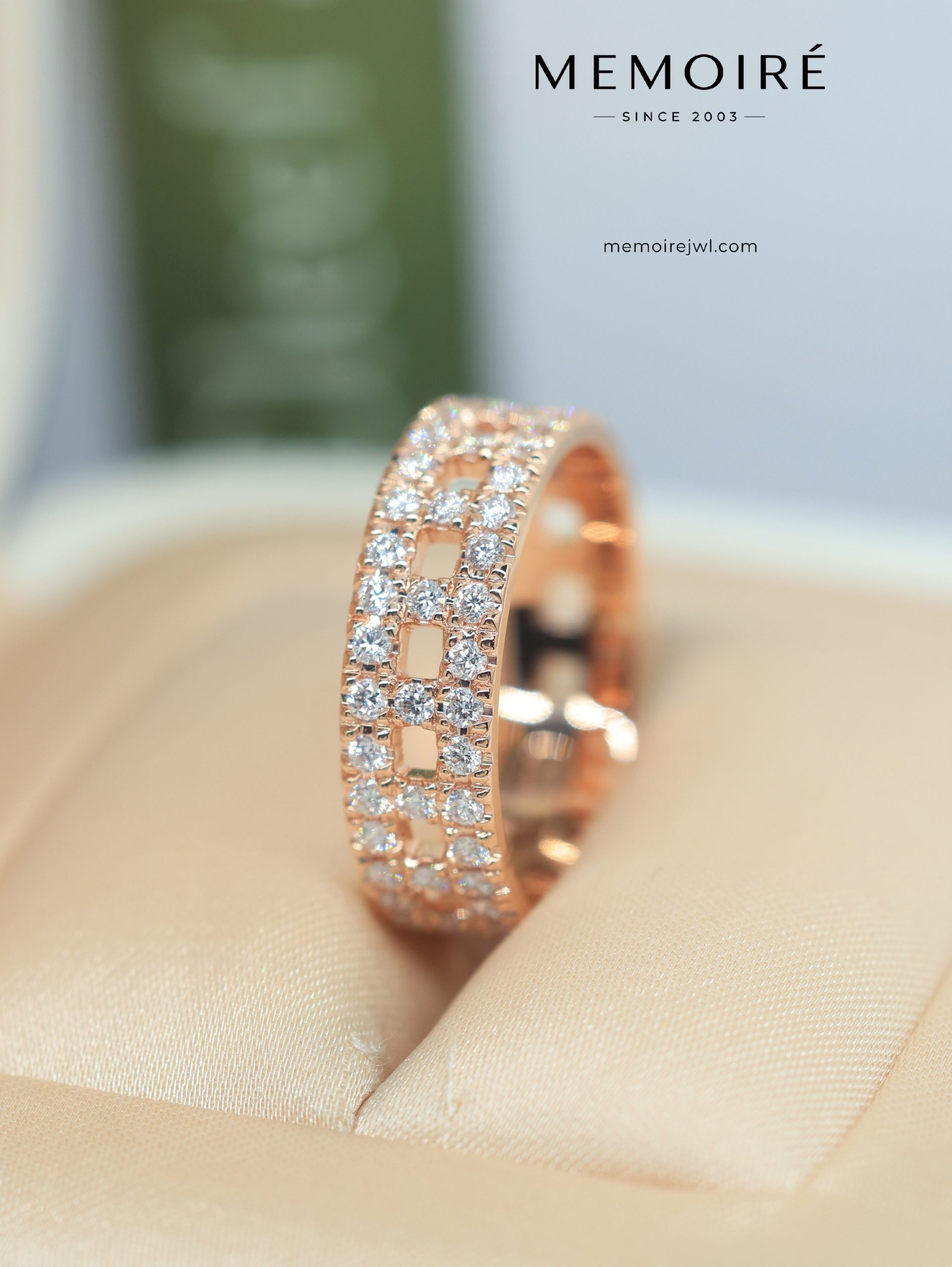 MEMOIRÉ Full Pave Diamond T1 Ring in Rose Gold