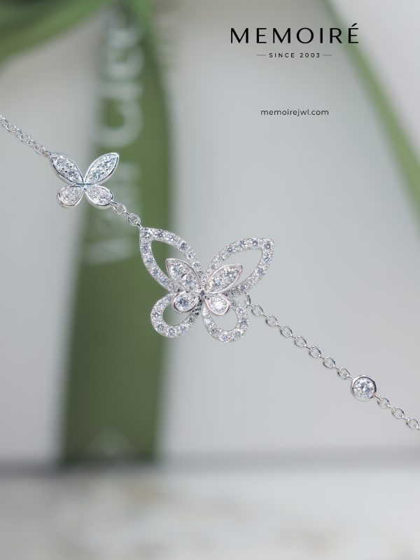 MEMOIRÉ White Gold Double Full-Pave Butterfly Bracelet