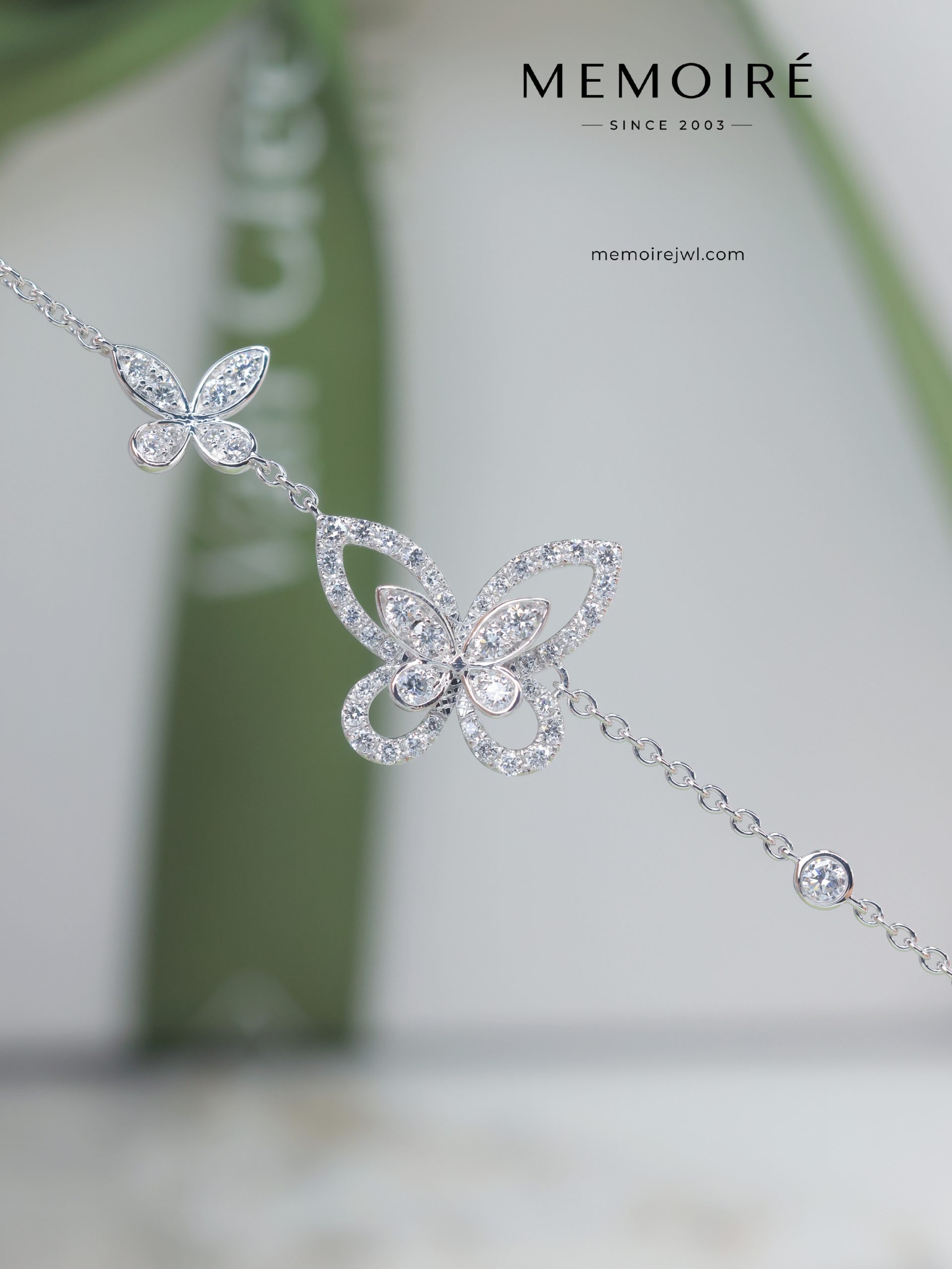 MEMOIRÉ White Gold Double Full-Pave Butterfly Bracelet