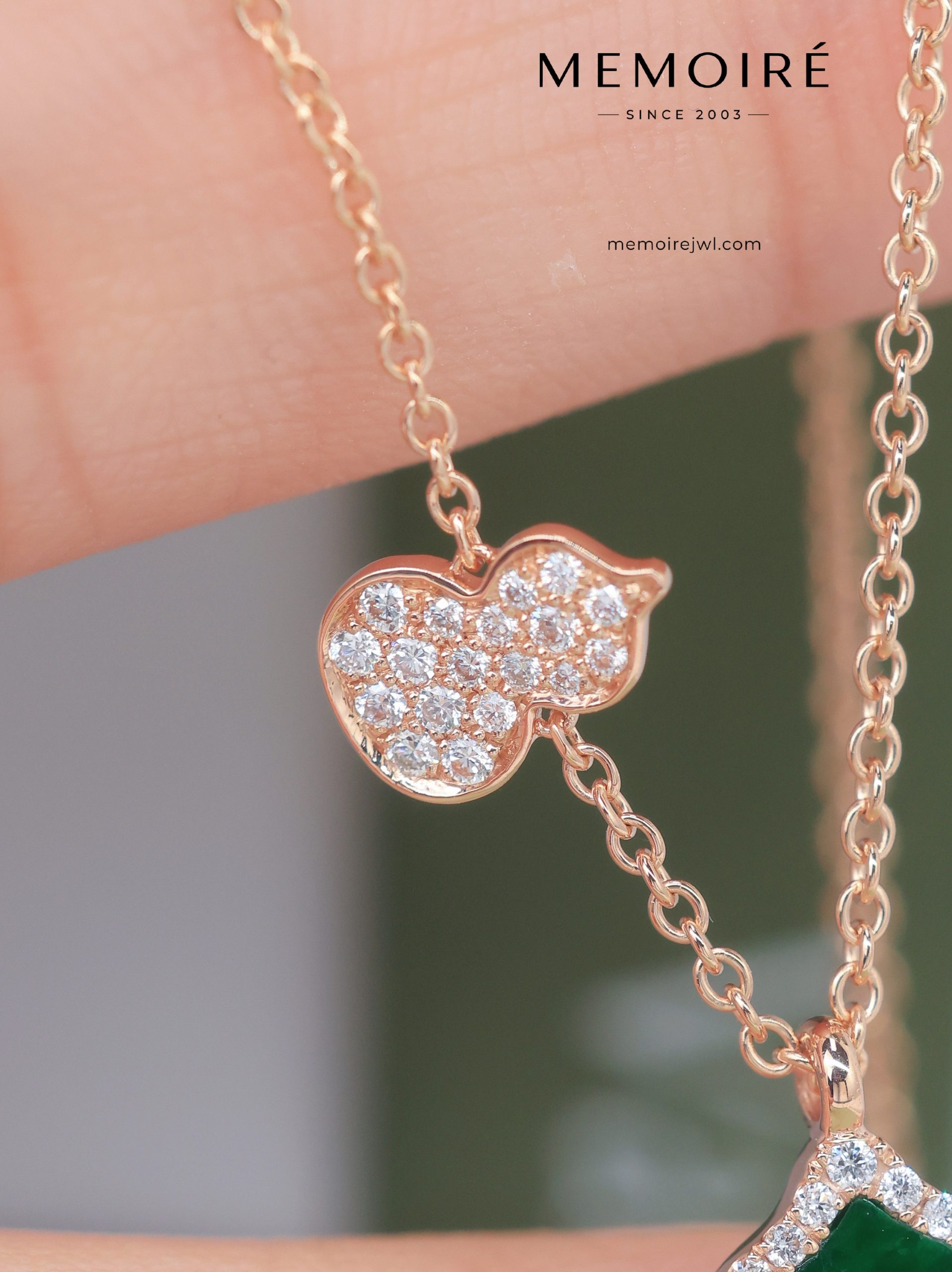 MEMOIRÉ Rose Gold Small Green Jade Gourd Necklace - Image 3