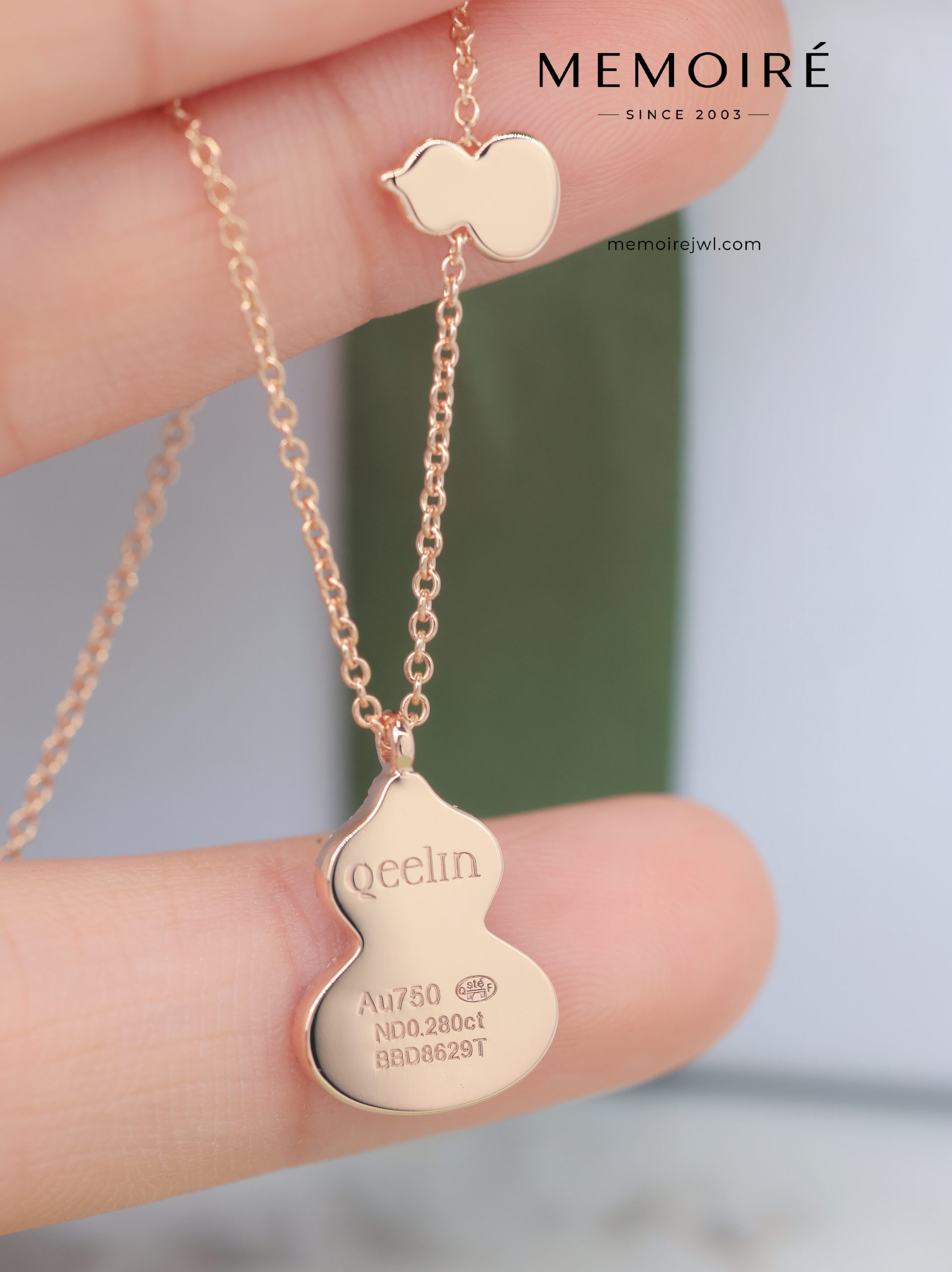 MEMOIRÉ Rose Gold Small Green Jade Gourd Necklace - Image 5