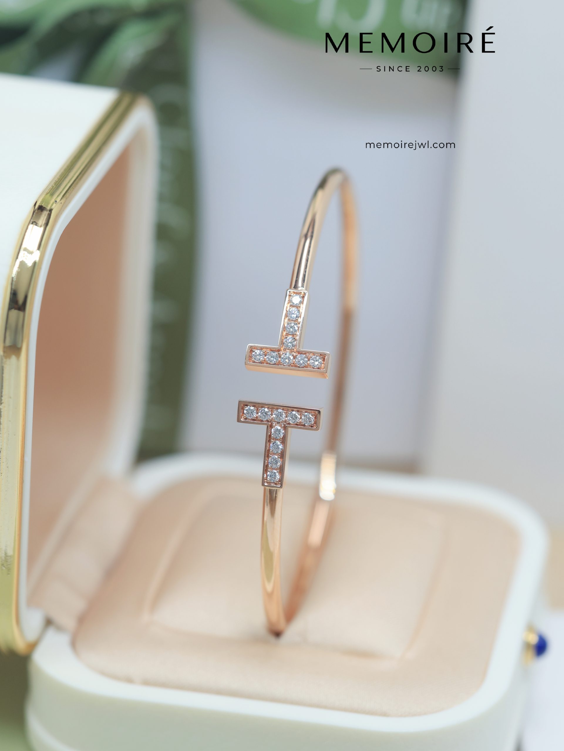 MEMOIRÉ Double T Pave Diamond Bangle in Rose Gold - Image 5