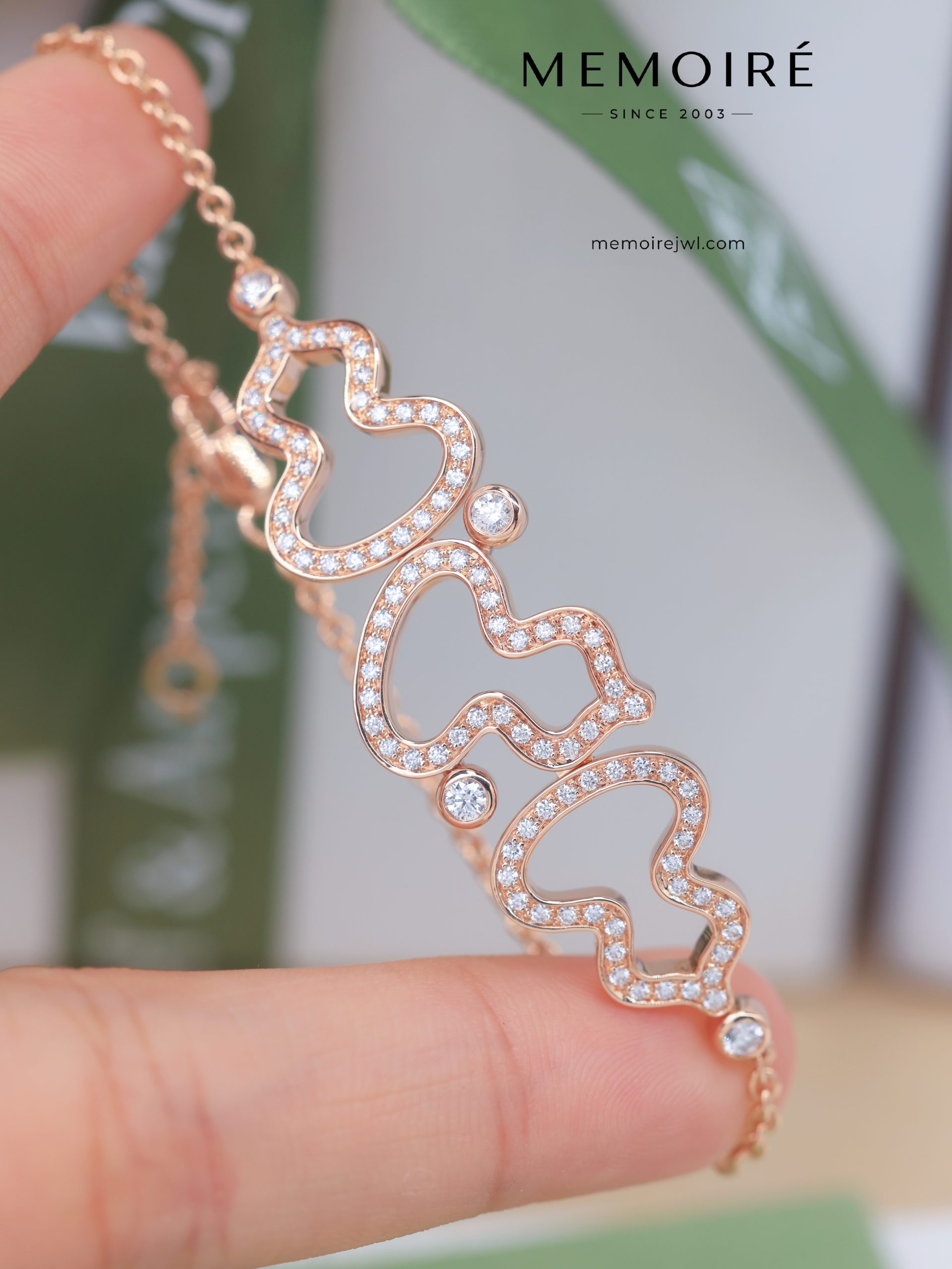 MEMOIRÉ Rose Gold Openwork Full-Pave Triple Gourd Bracelet