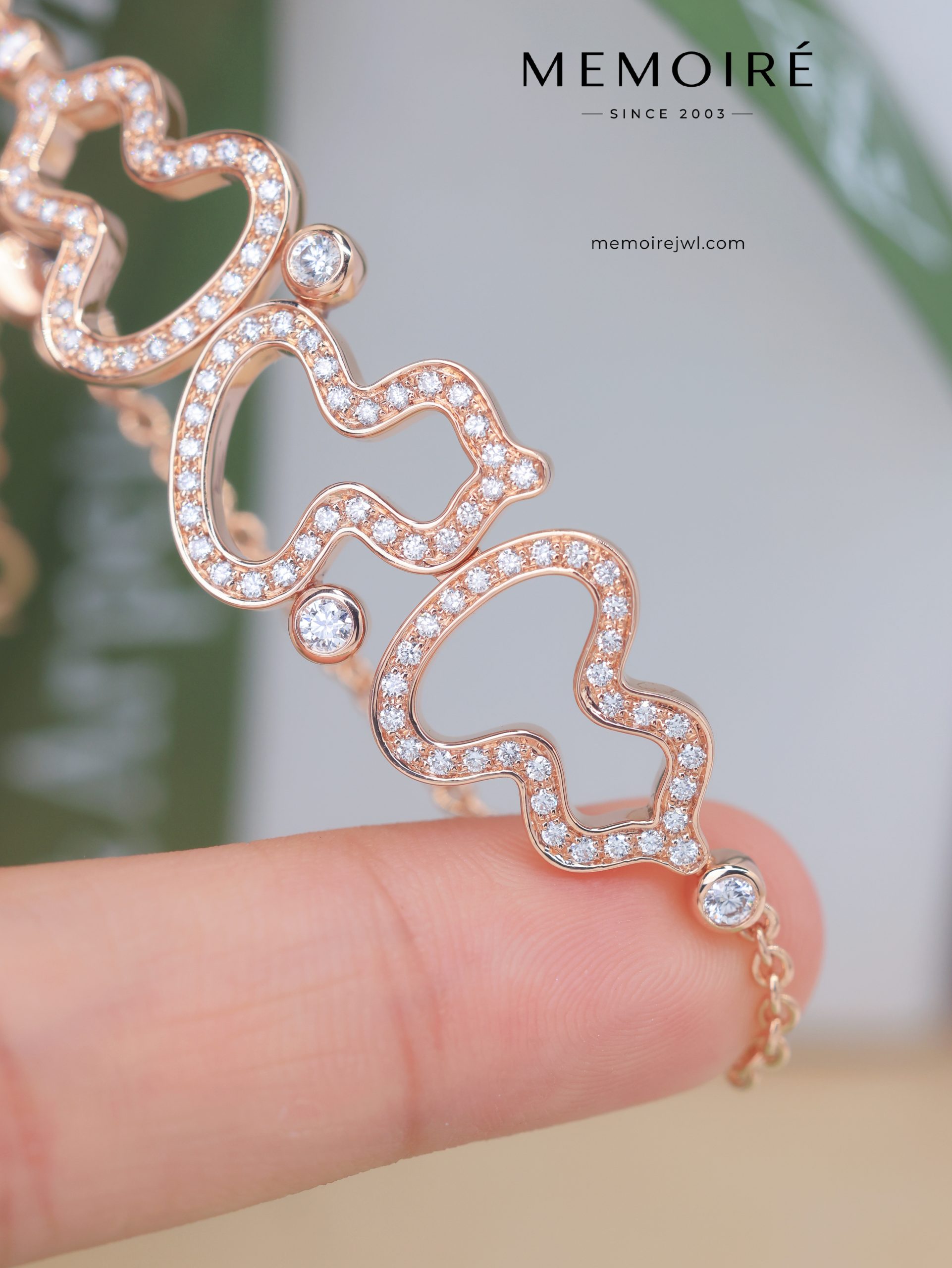 MEMOIRÉ Rose Gold Openwork Full-Pave Triple Gourd Bracelet - Image 3