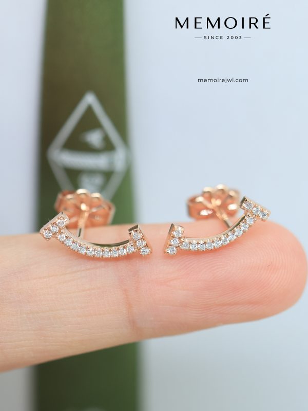 MEMOIRÉ Mini Full Pave Diamond Smile Stud Earrings in Rose Gold
