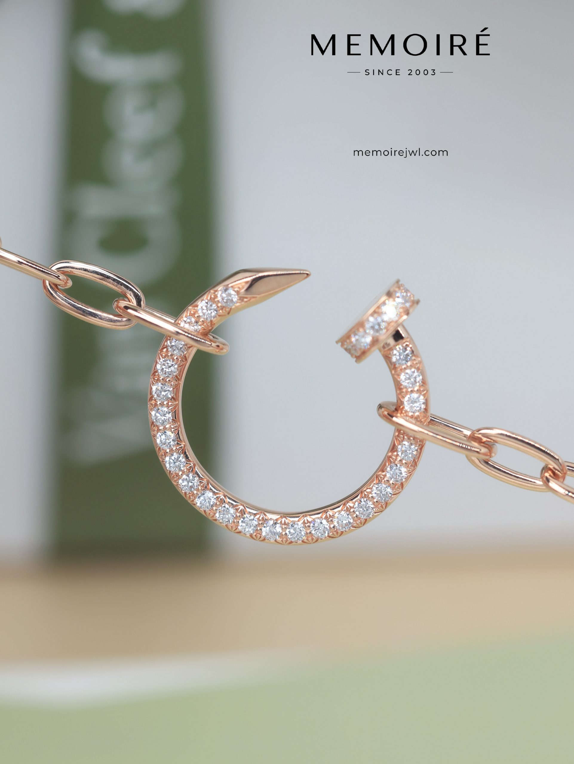 MÉMOIRÉ 18K Rose Gold Hook Pave Diamond Bracelet