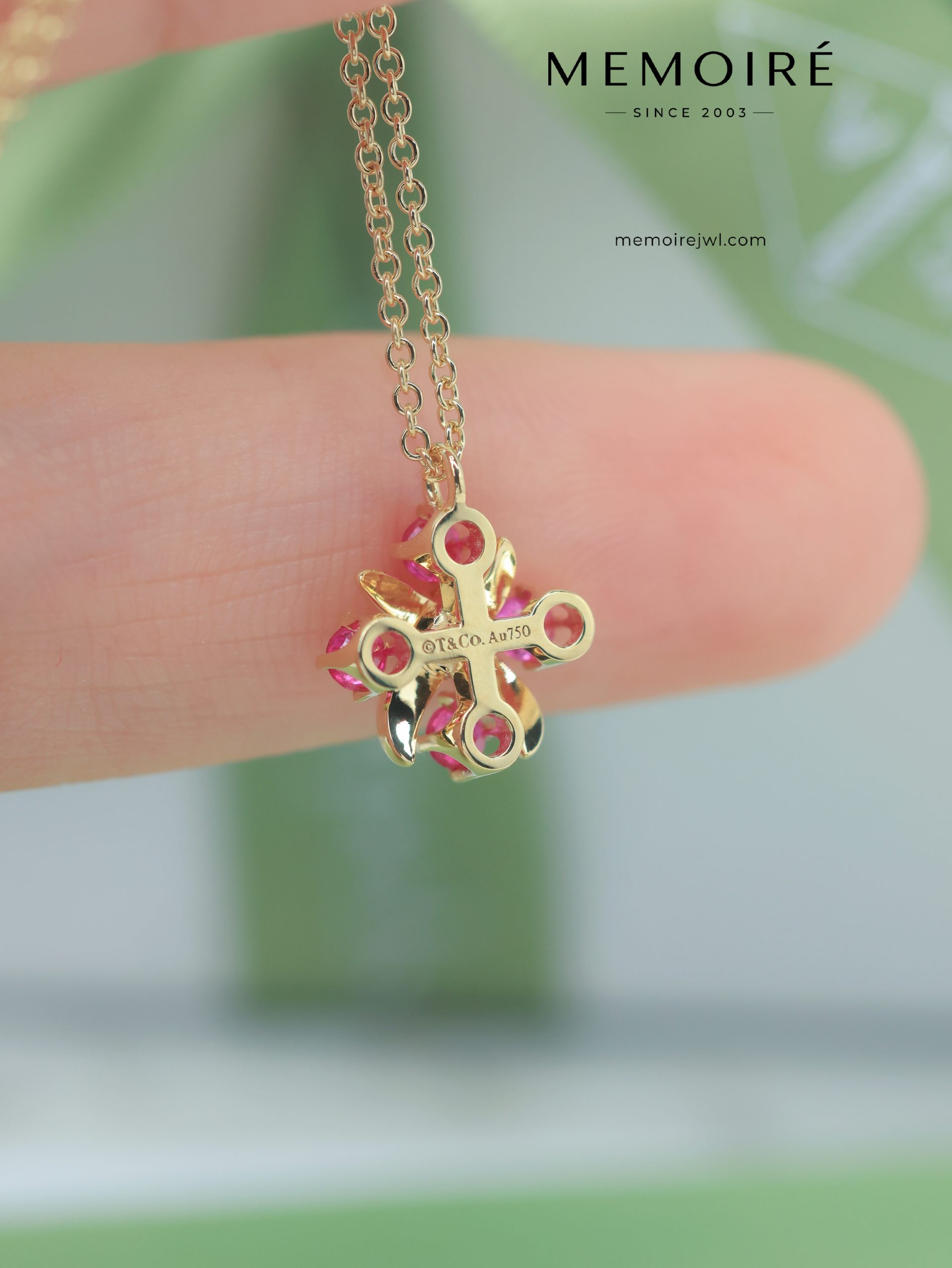 MEMOIRÉ Yellow Gold Ruby Four-Stone Cross Necklace - Image 3