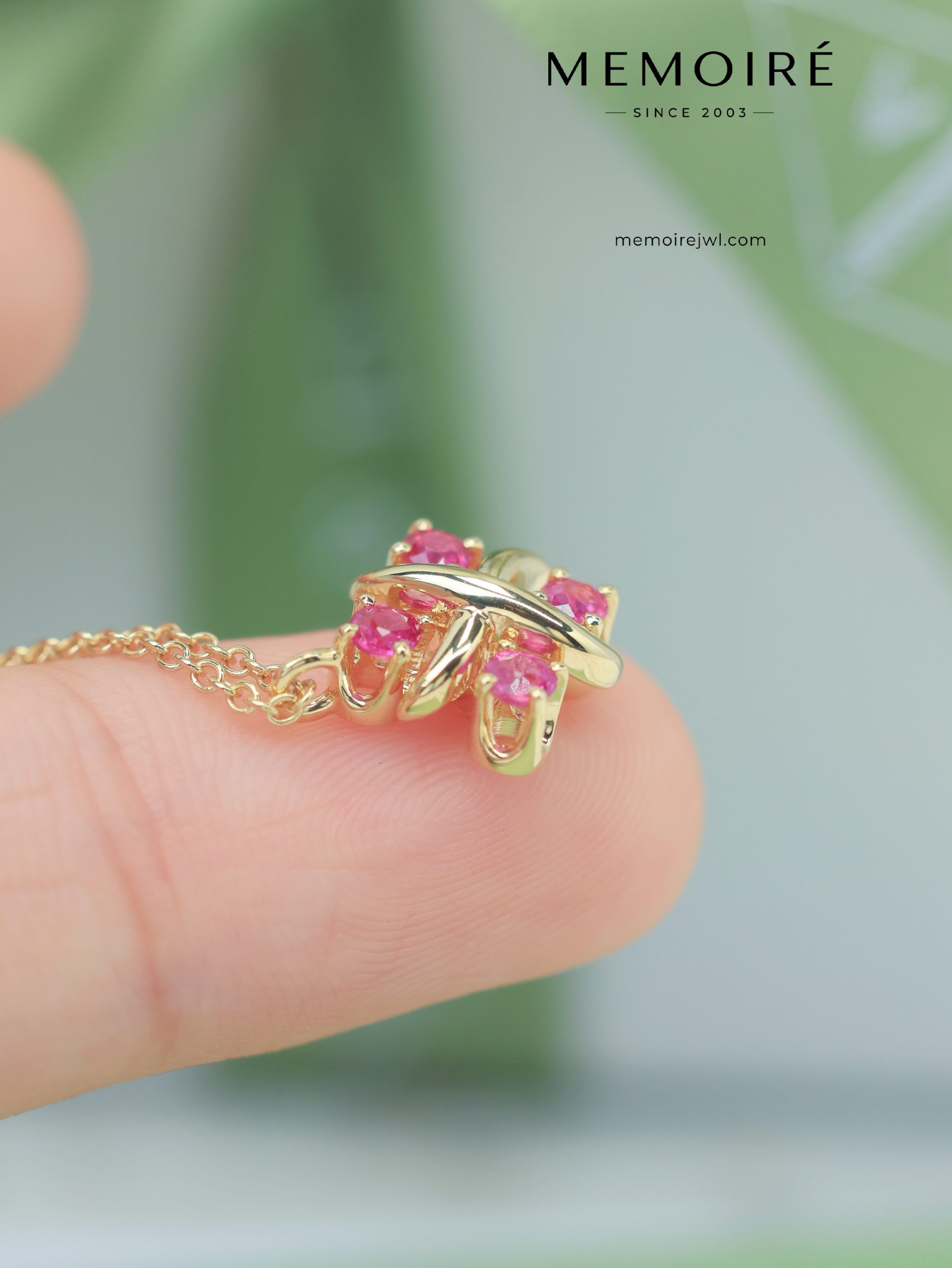 MEMOIRÉ Yellow Gold Ruby Four-Stone Cross Necklace - Image 4