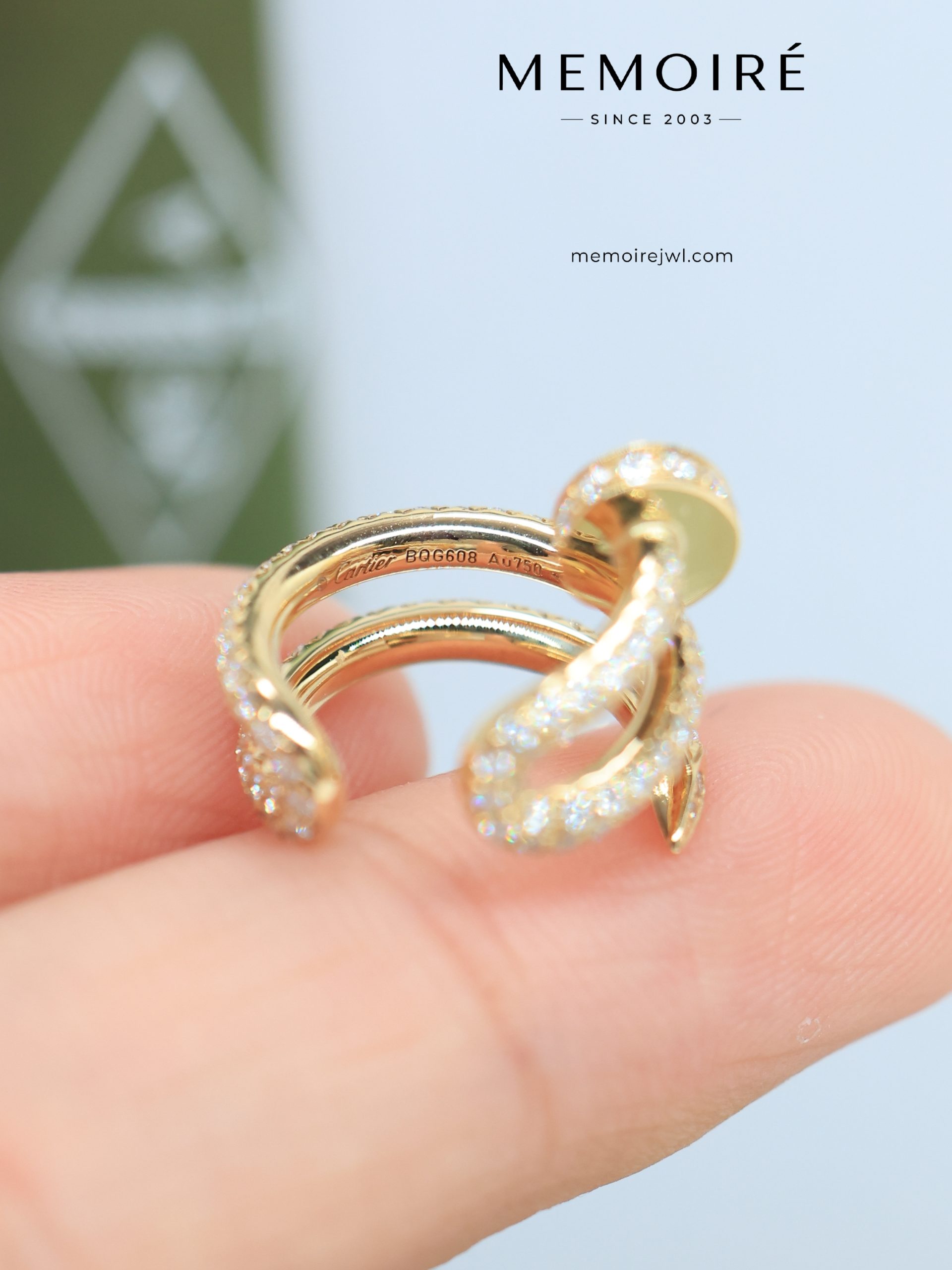 MÉMOIRÉ 18K Gold Full Stone Nail Open Wrap Ring - Image 5