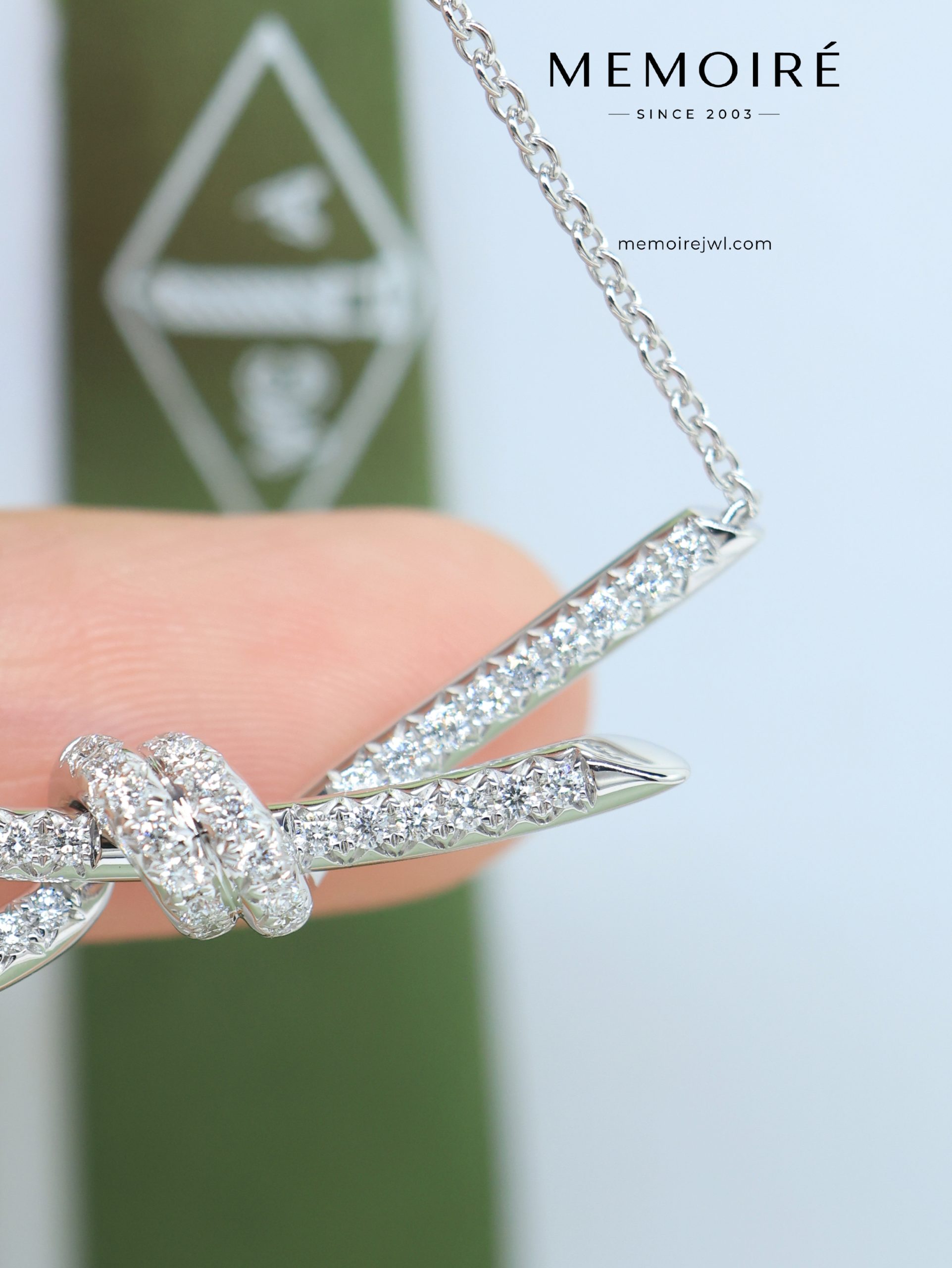 MEMOIRÉ Platinum Large Full-Pave Diamond Knot Necklace - Image 3