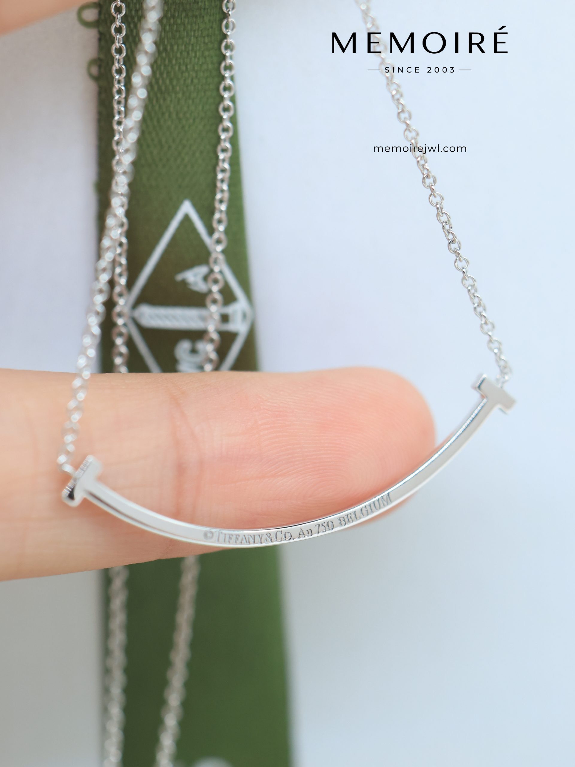 MEMOIRÉ Platinum Slim Full-Pave Smile Necklace - Image 4