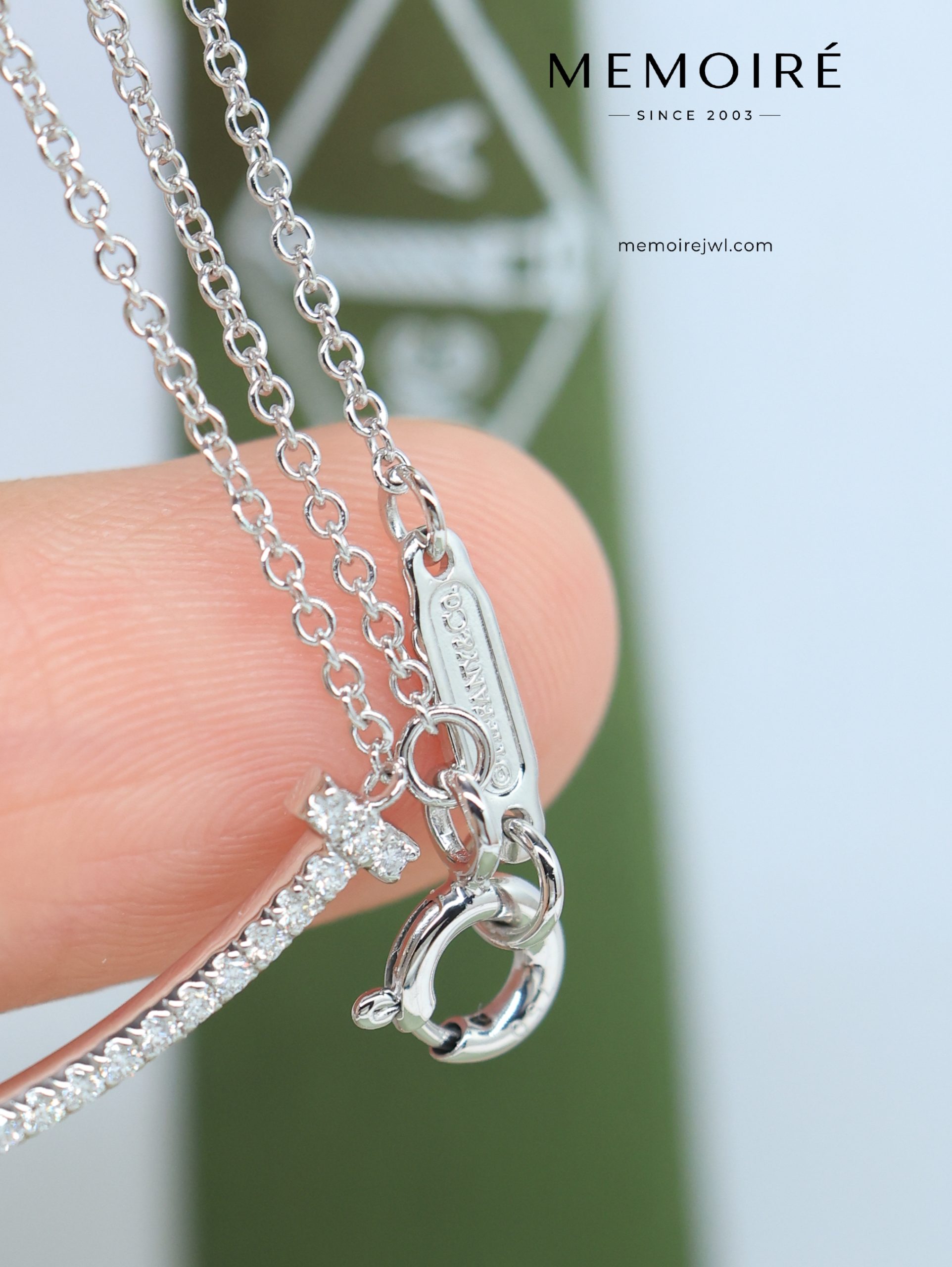 MEMOIRÉ Platinum Slim Full-Pave Smile Necklace - Image 5