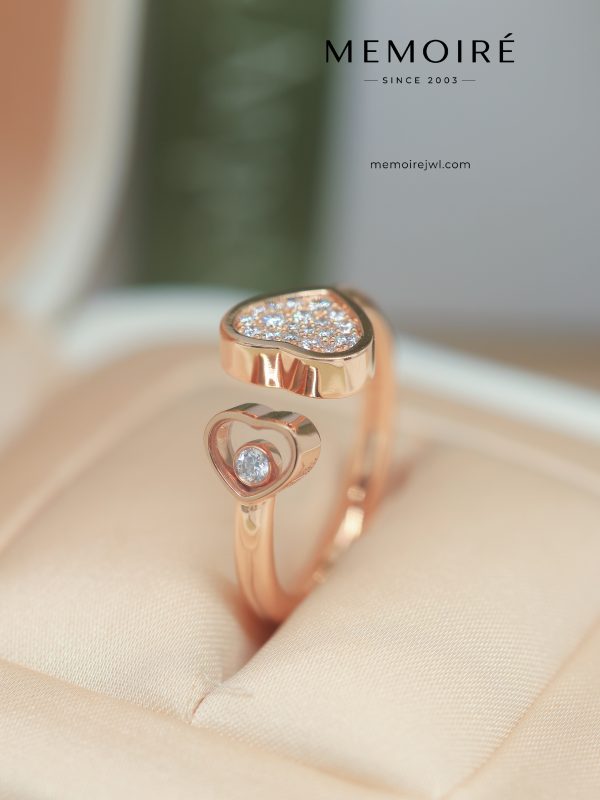 MEMOIRÉ 18K Rose Gold Double Heart Open Split Shank Diamond Ring
