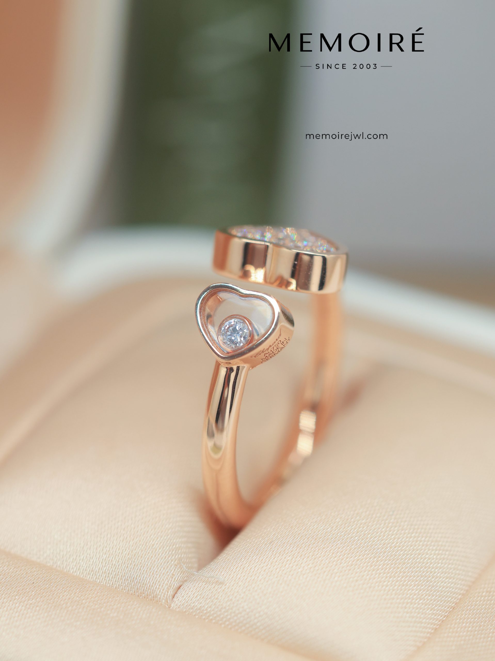 MEMOIRÉ 18K Rose Gold Double Heart Open Split Shank Diamond Ring - Image 3
