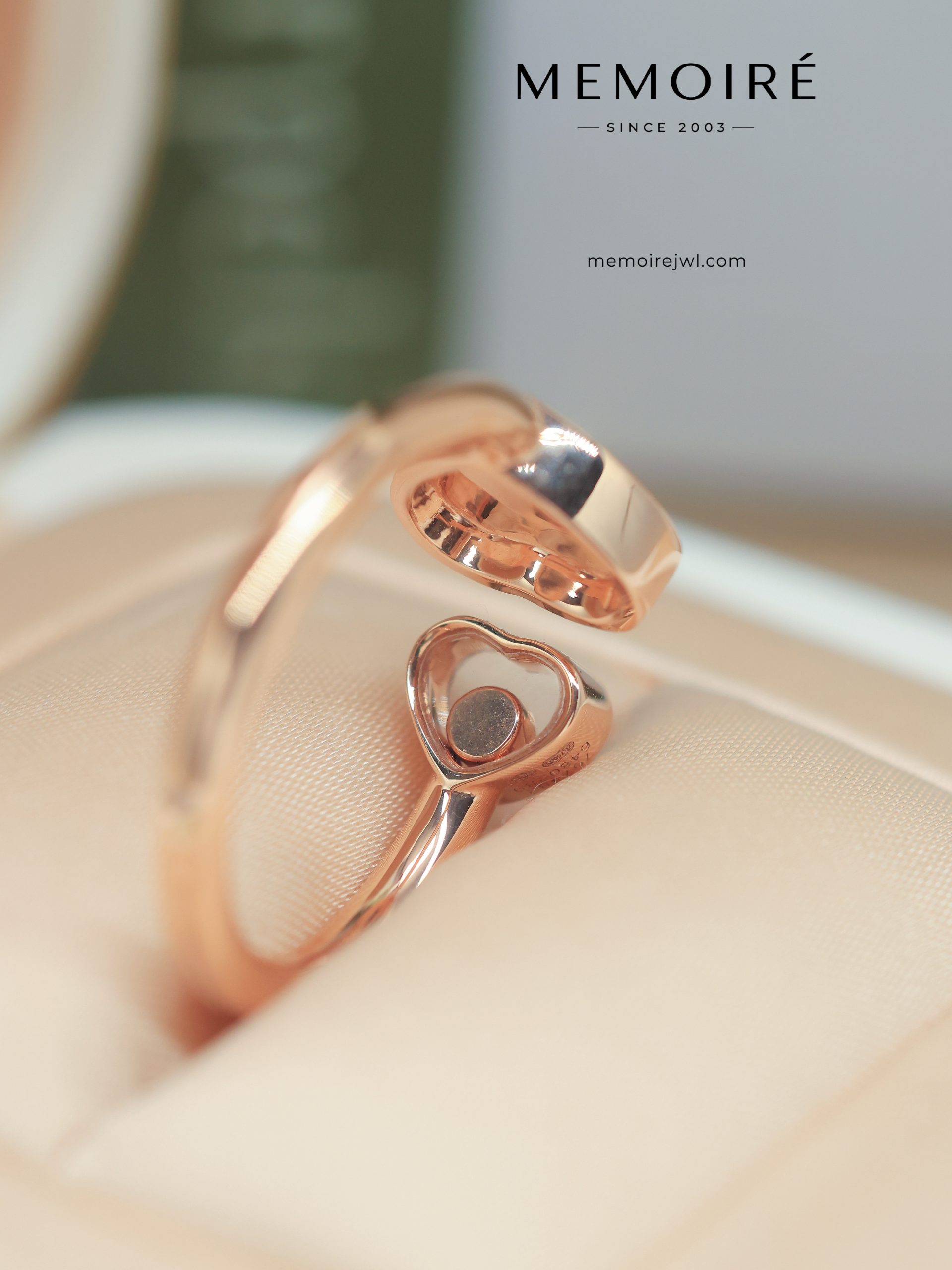 MEMOIRÉ 18K Rose Gold Double Heart Open Split Shank Diamond Ring - Image 4