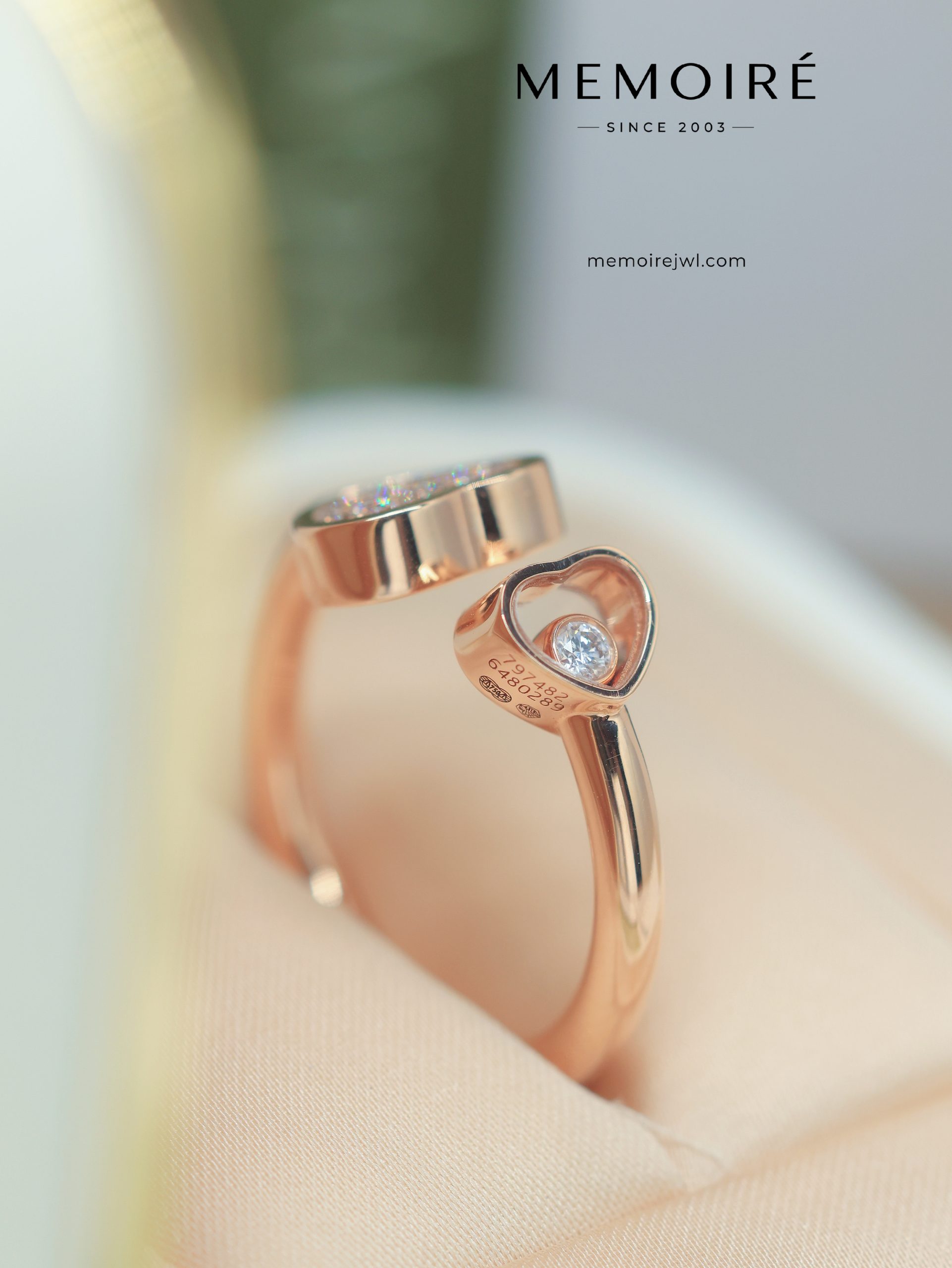 MEMOIRÉ 18K Rose Gold Double Heart Open Split Shank Diamond Ring - Image 5