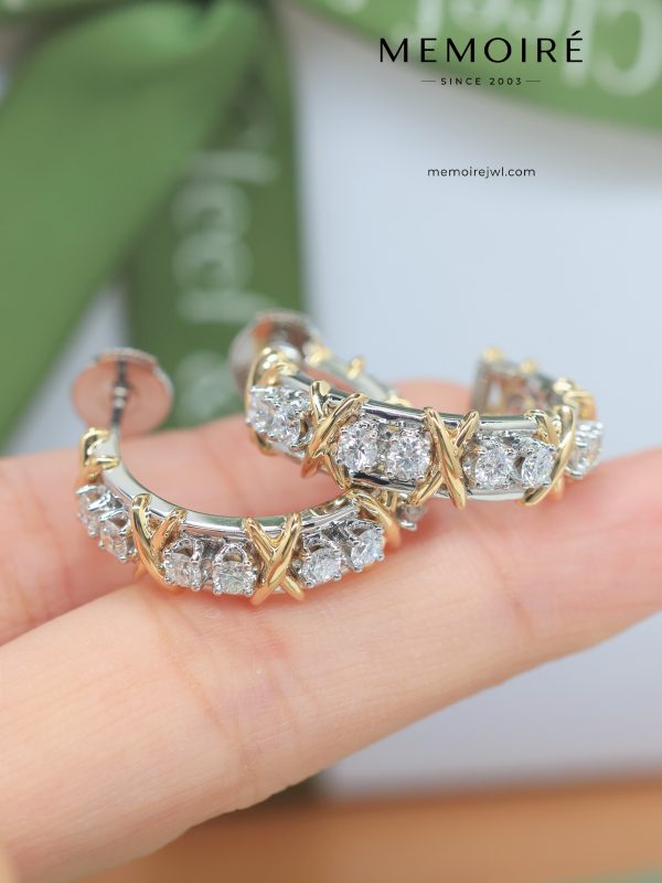 MÉMOIRÉ Two-Tone X Wrap Pave Diamond 18K Gold Half Hoop Earrings