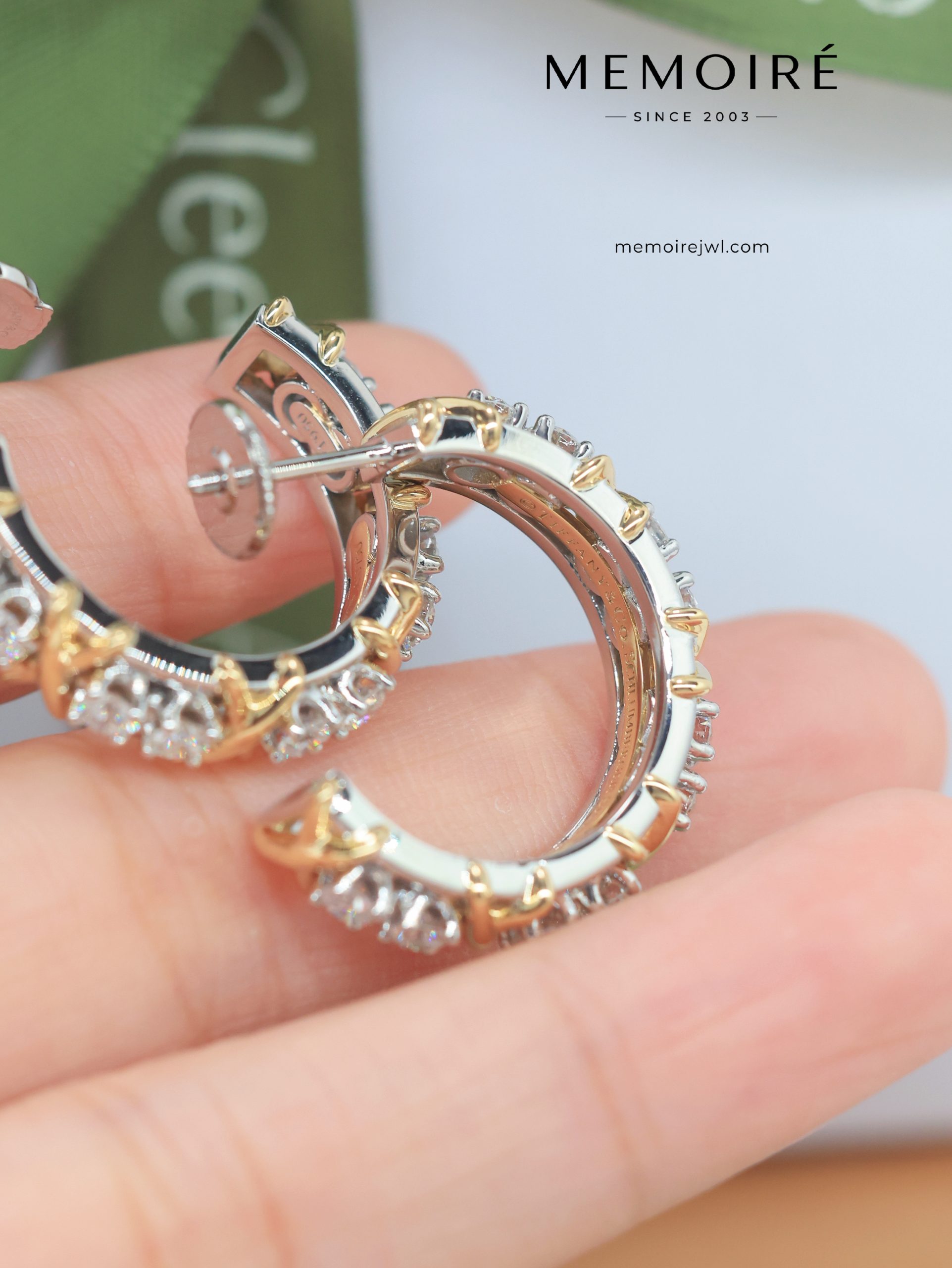 MÉMOIRÉ Two-Tone X Wrap Pave Diamond 18K Gold Half Hoop Earrings - Image 5