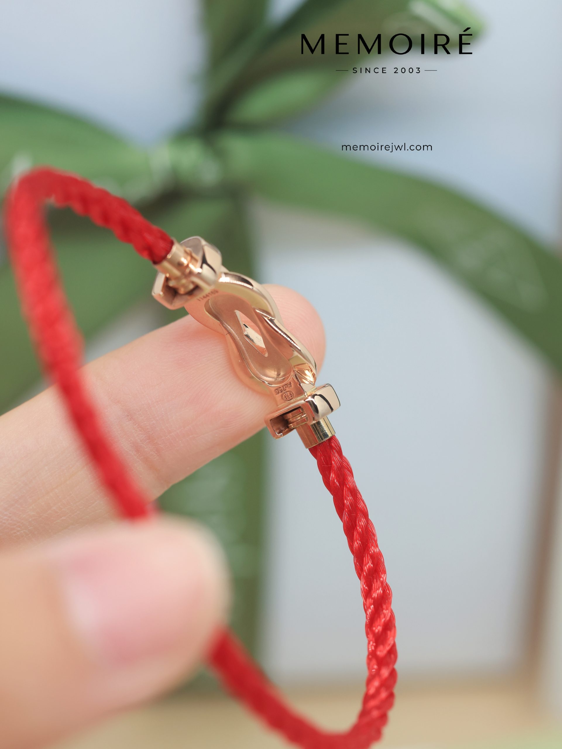 MEMOIRÉ Rose Gold Medium Half-Pave Figure-Eight Buckle Red Nylon Cord Bracelet - Image 5