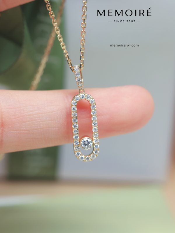 MEMOIRÉ Yellow Gold Large Full-Pave Single Moving Diamond Necklace