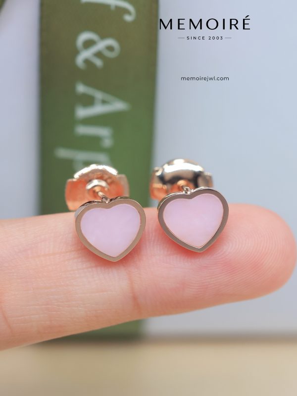 MEMOIRÉ 18K Rose Gold Pink Opal Heart Drop Stud Earrings