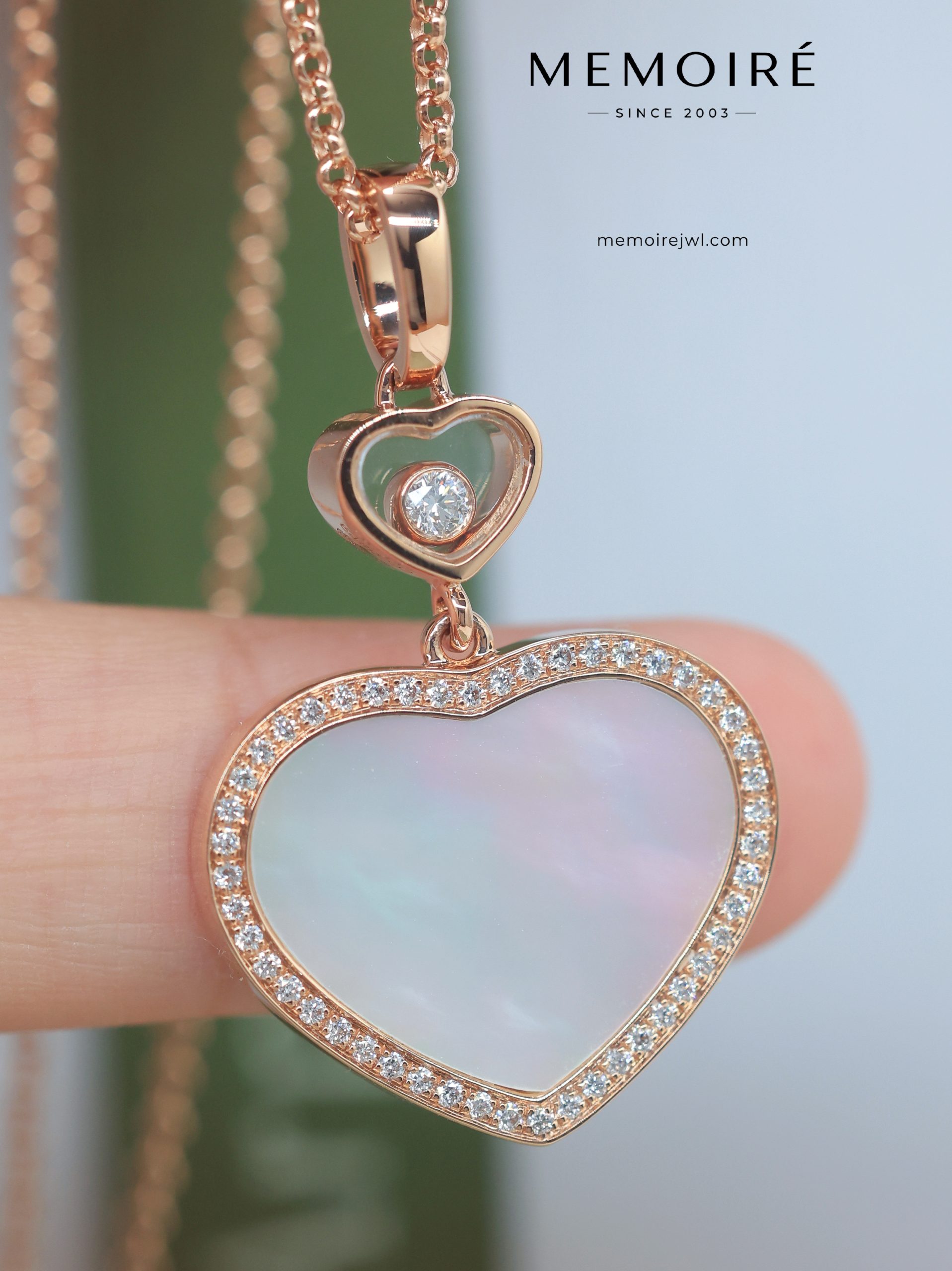 MEMOIRÉ 18K Rose Gold Double Heart Mother-of-Pearl Diamond Pendant Necklace