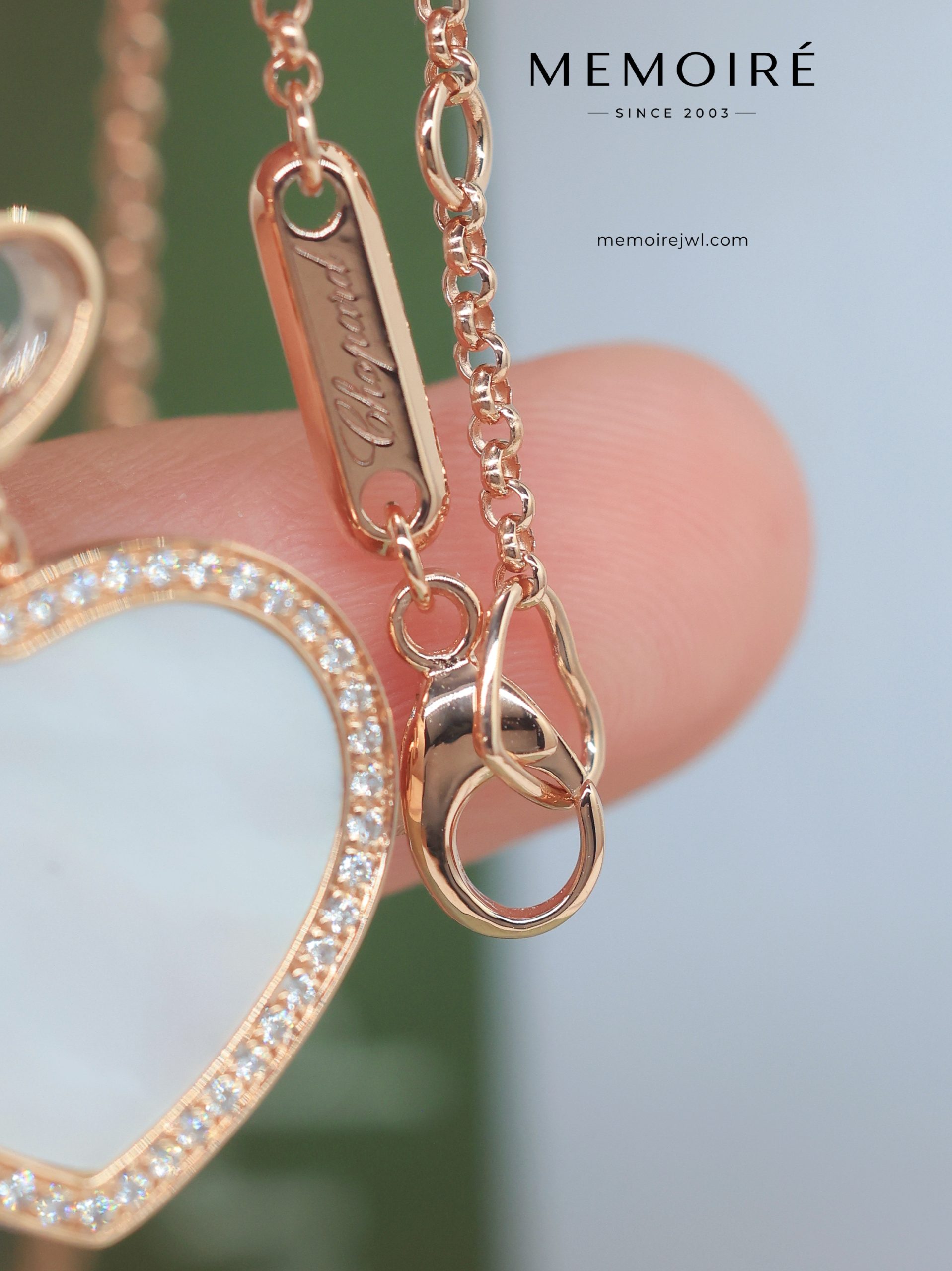 MEMOIRÉ 18K Rose Gold Double Heart Mother-of-Pearl Diamond Pendant Necklace - Image 5