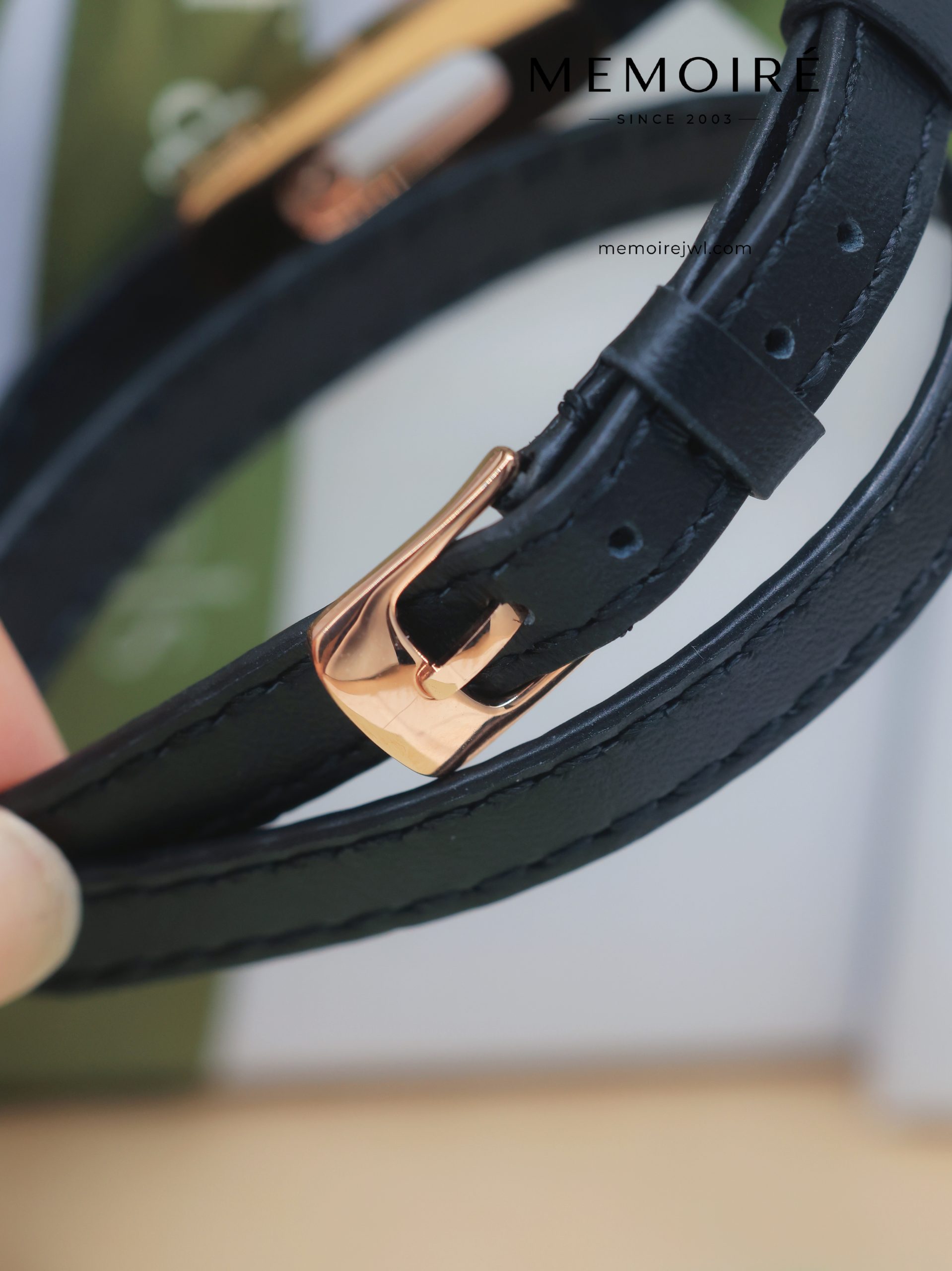 MEMOIRÉ Rose Gold Medium Single Moving Diamond Leather Bracelet - Image 5