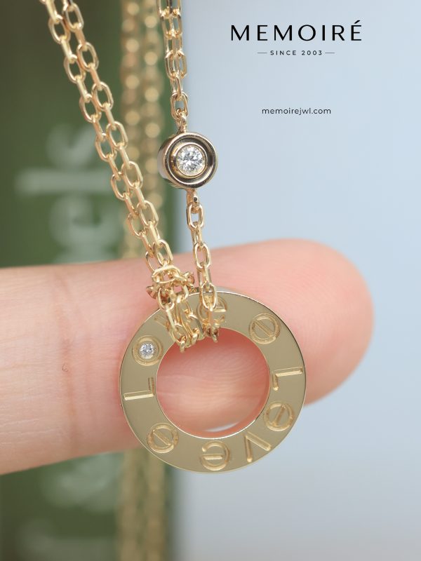 MÉMOIRÉ 18K Gold Two Diamond LOVE Ring Necklace
