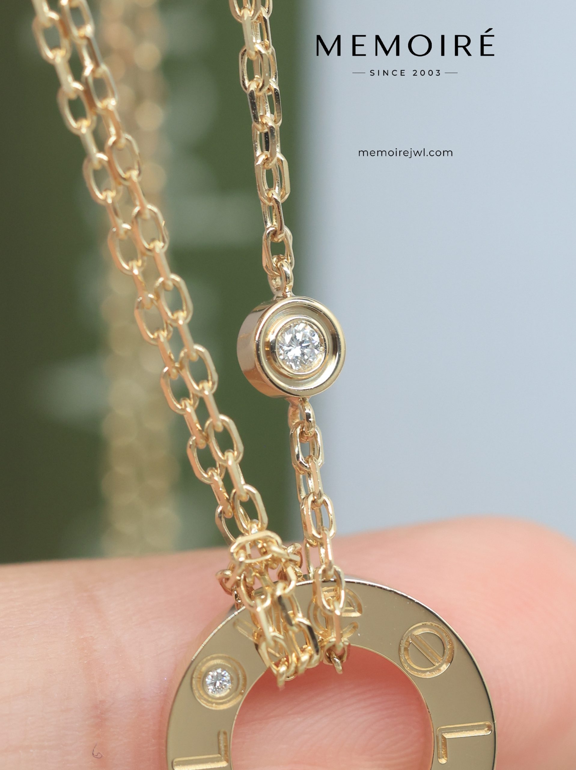 MÉMOIRÉ 18K Gold Two Diamond LOVE Ring Necklace - Image 3