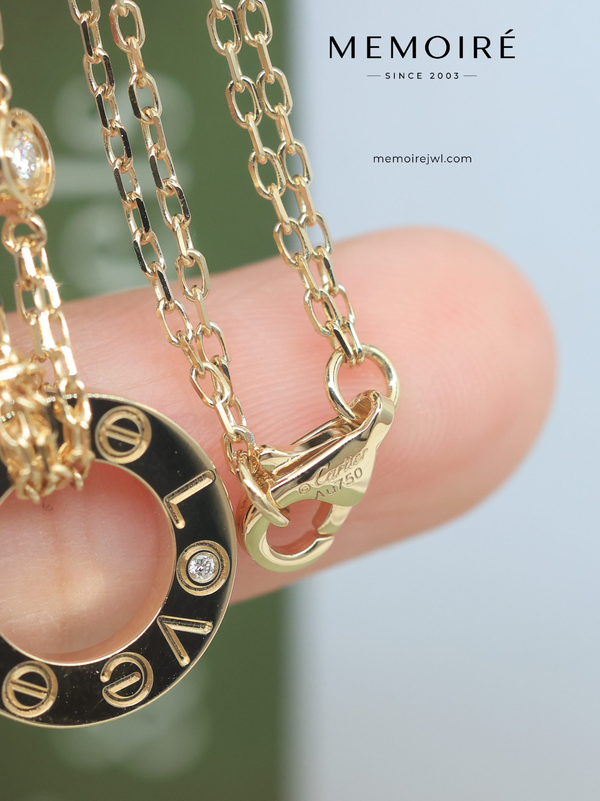 MÉMOIRÉ 18K Gold Two Diamond LOVE Ring Necklace - Image 5