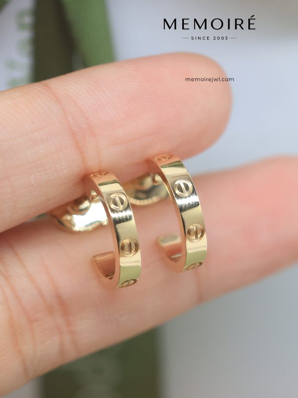 MÉMOIRÉ 18K Yellow Gold Screw Detail Open C Hoop Stud Earrings